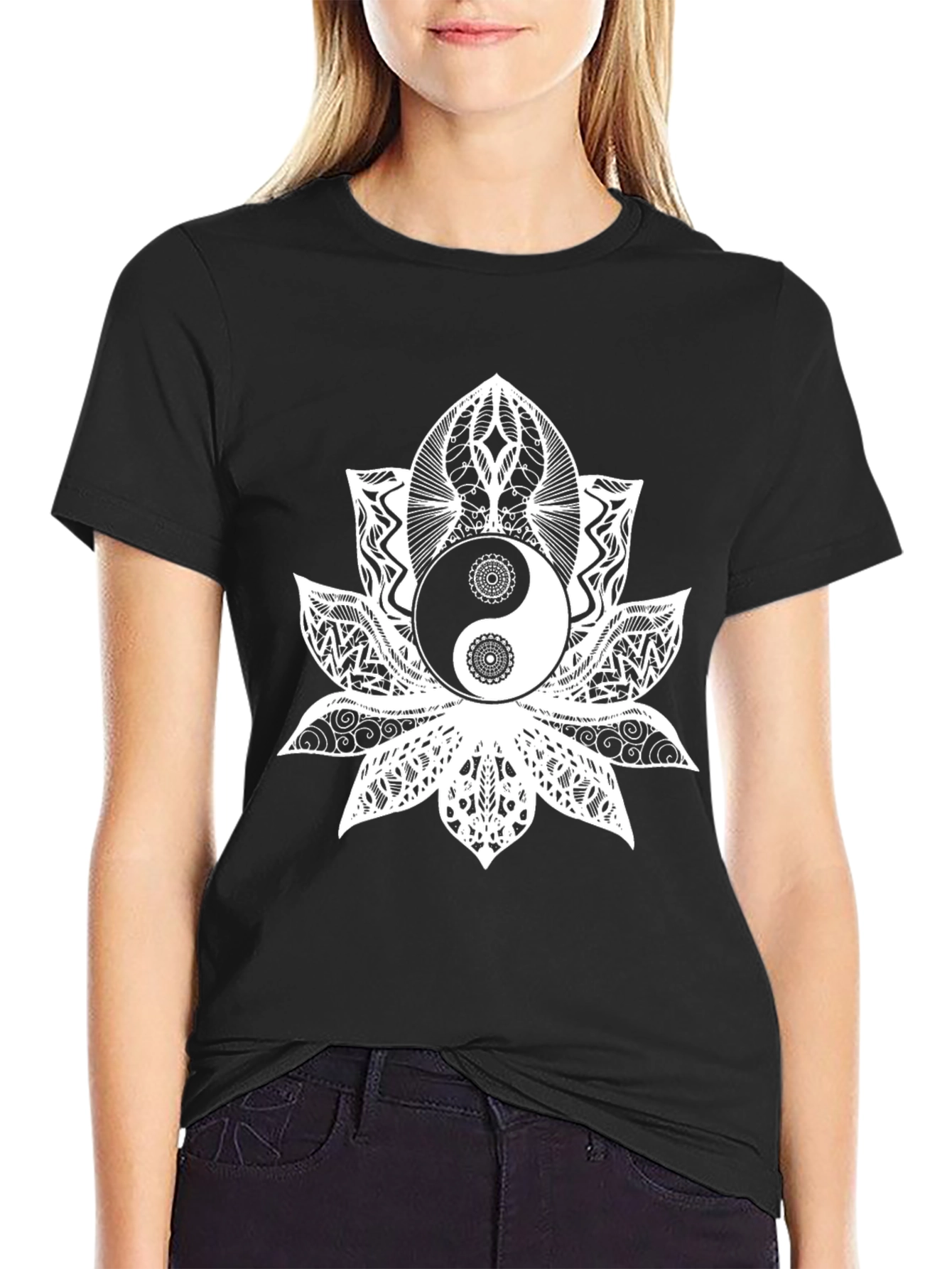 Yin Yang Lotus Flower Graphic Tee
