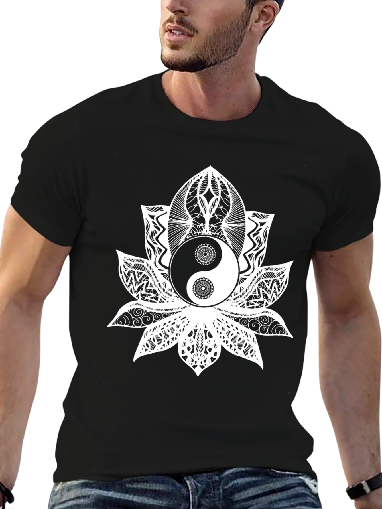 Yin Yang Lotus Flower Graphic Tee