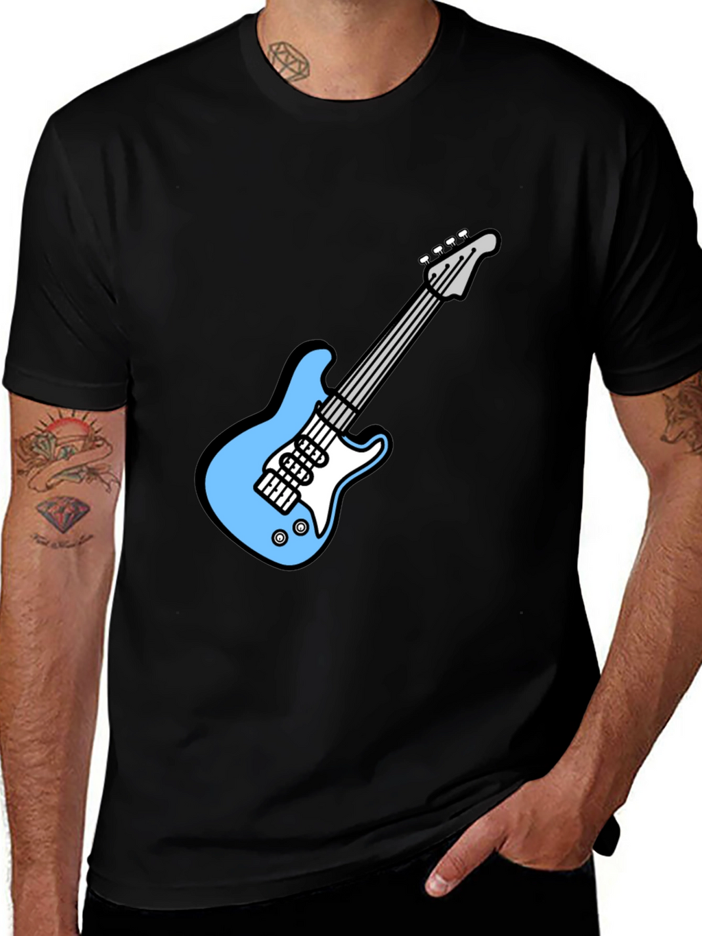 Cool Electric Guitar Graphic Tee - Black Cotton T-Shirt