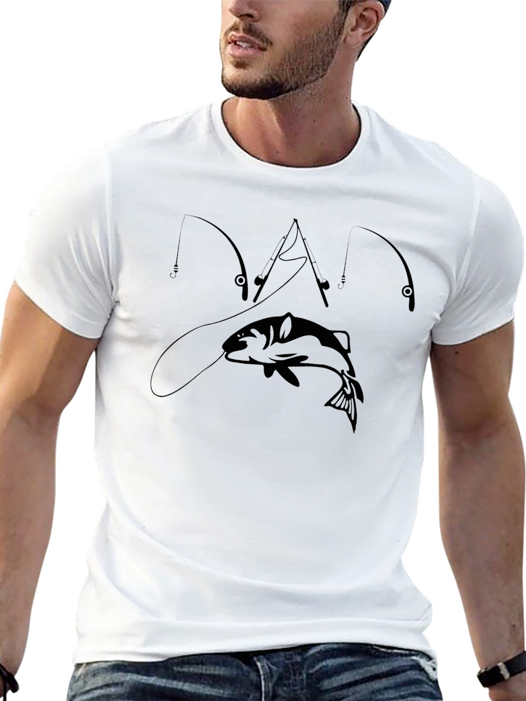 Fishing T-Shirt - Bass and Rods Design