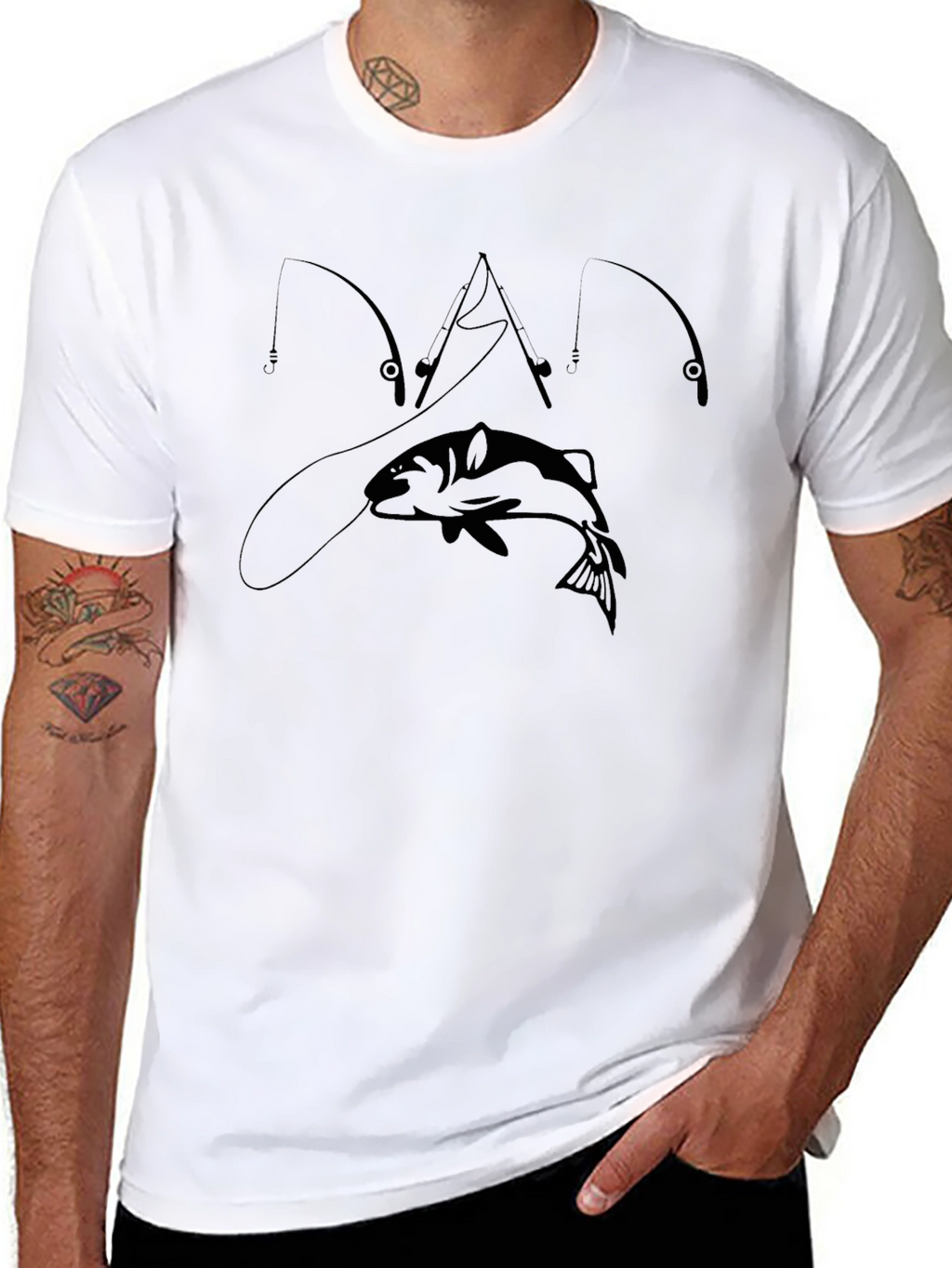 Fishing T-Shirt - Bass and Rods Design