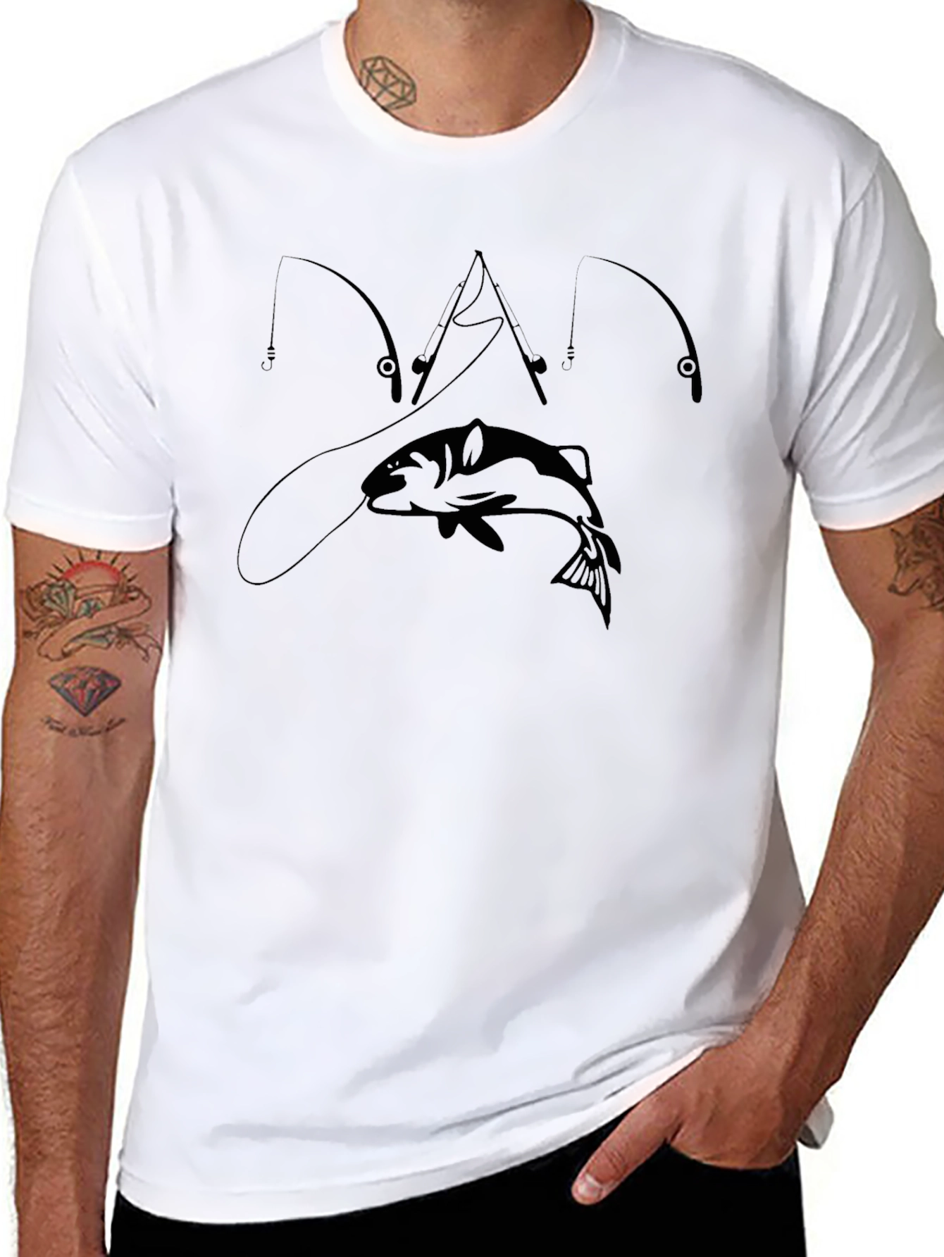 Fishing T-Shirt - Bass and Rods Design