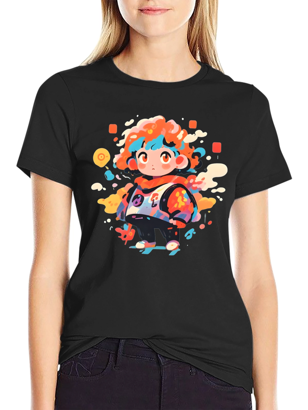 Funky Character Graphic Black T-Shirt
