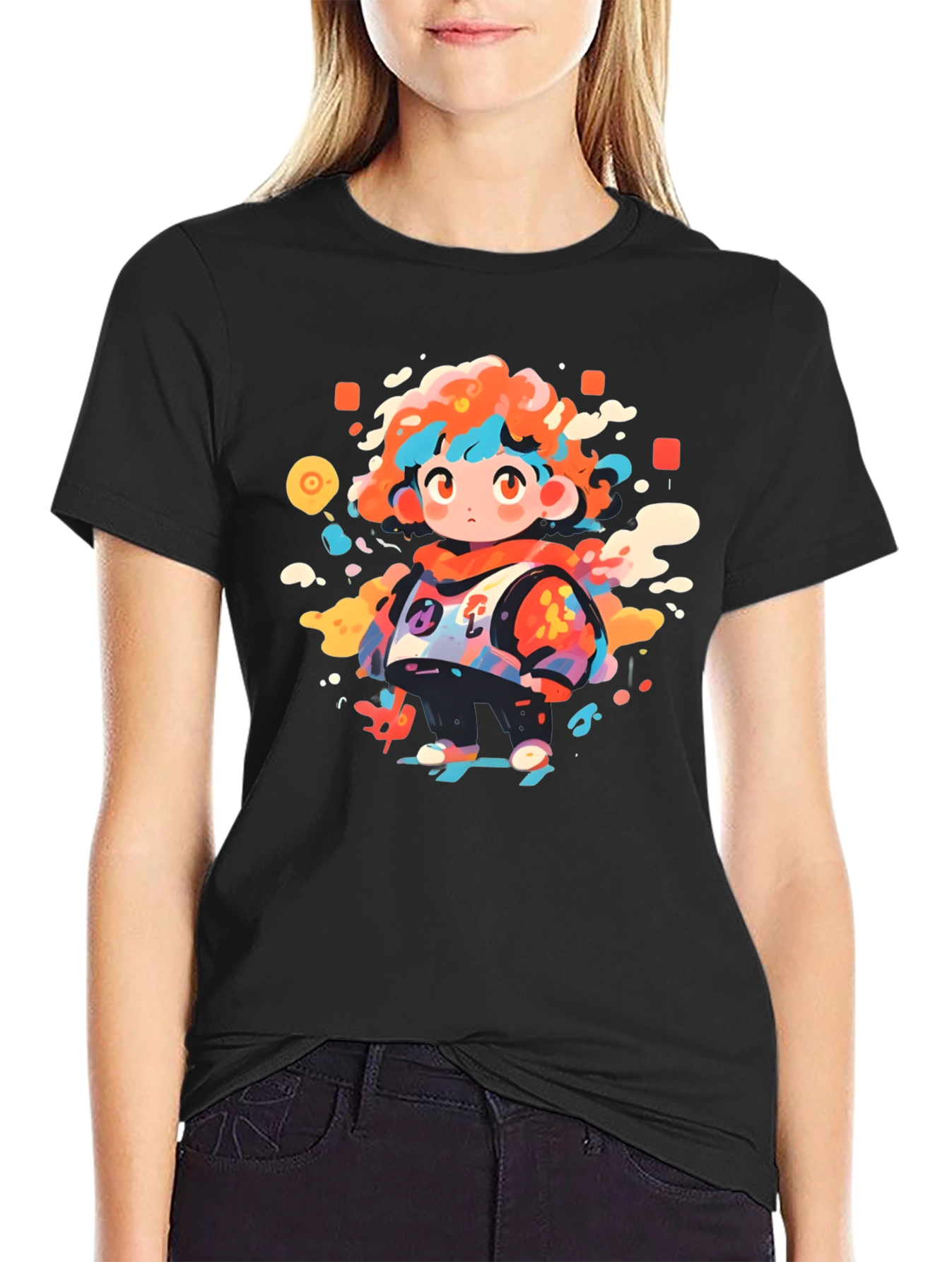 Funky Character Graphic Black T-Shirt