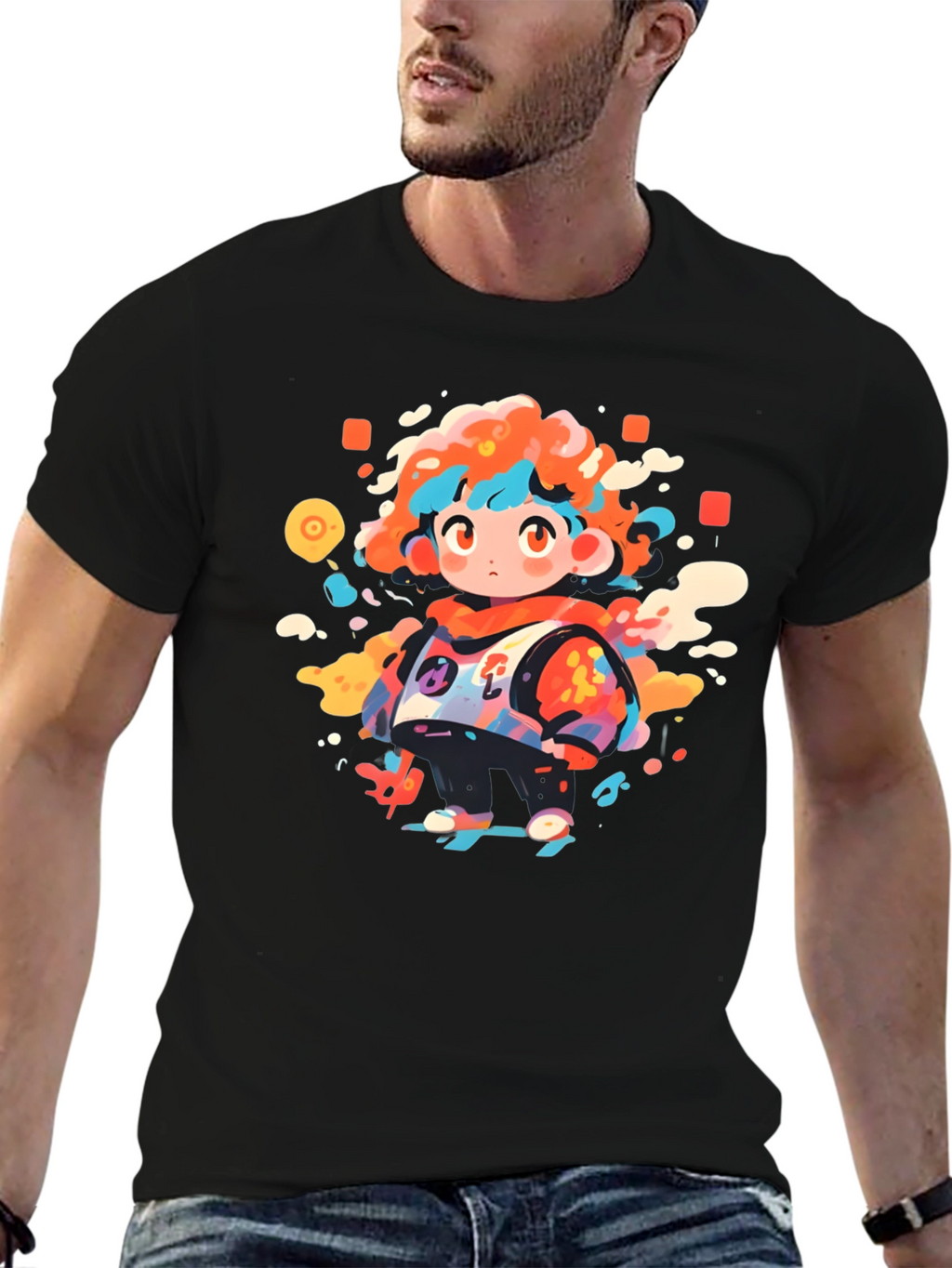 Funky Character Graphic Black T-Shirt