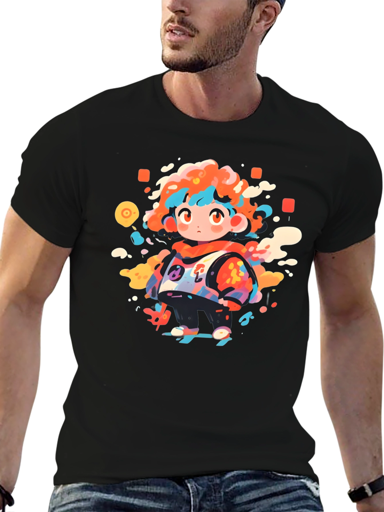 Funky Character Graphic Black T-Shirt