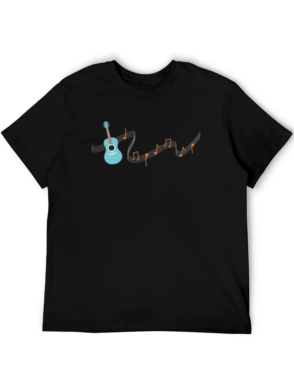Musical Notes Guitar Graphic Tee - Black
