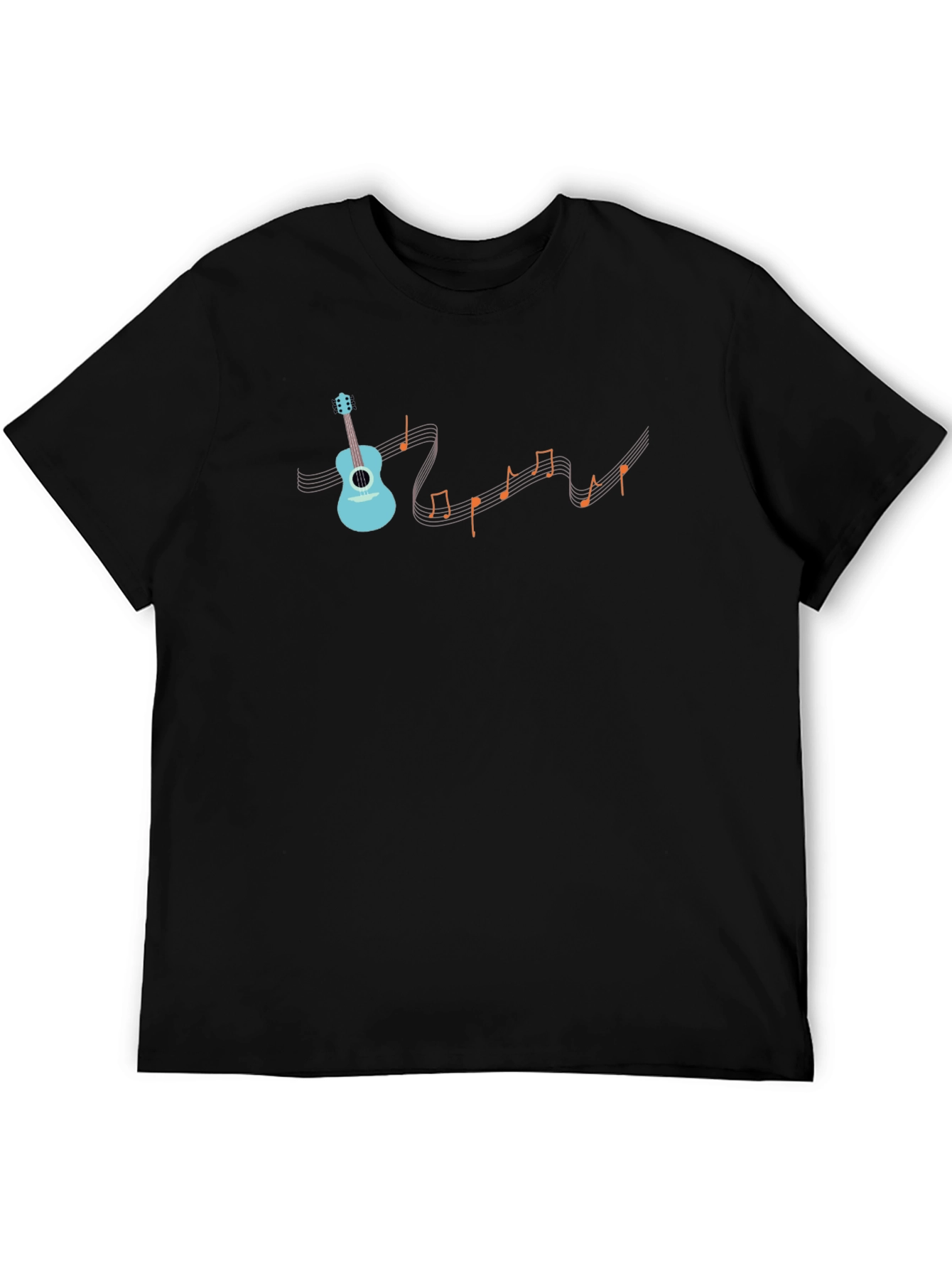 Musical Notes Guitar Graphic Tee - Black