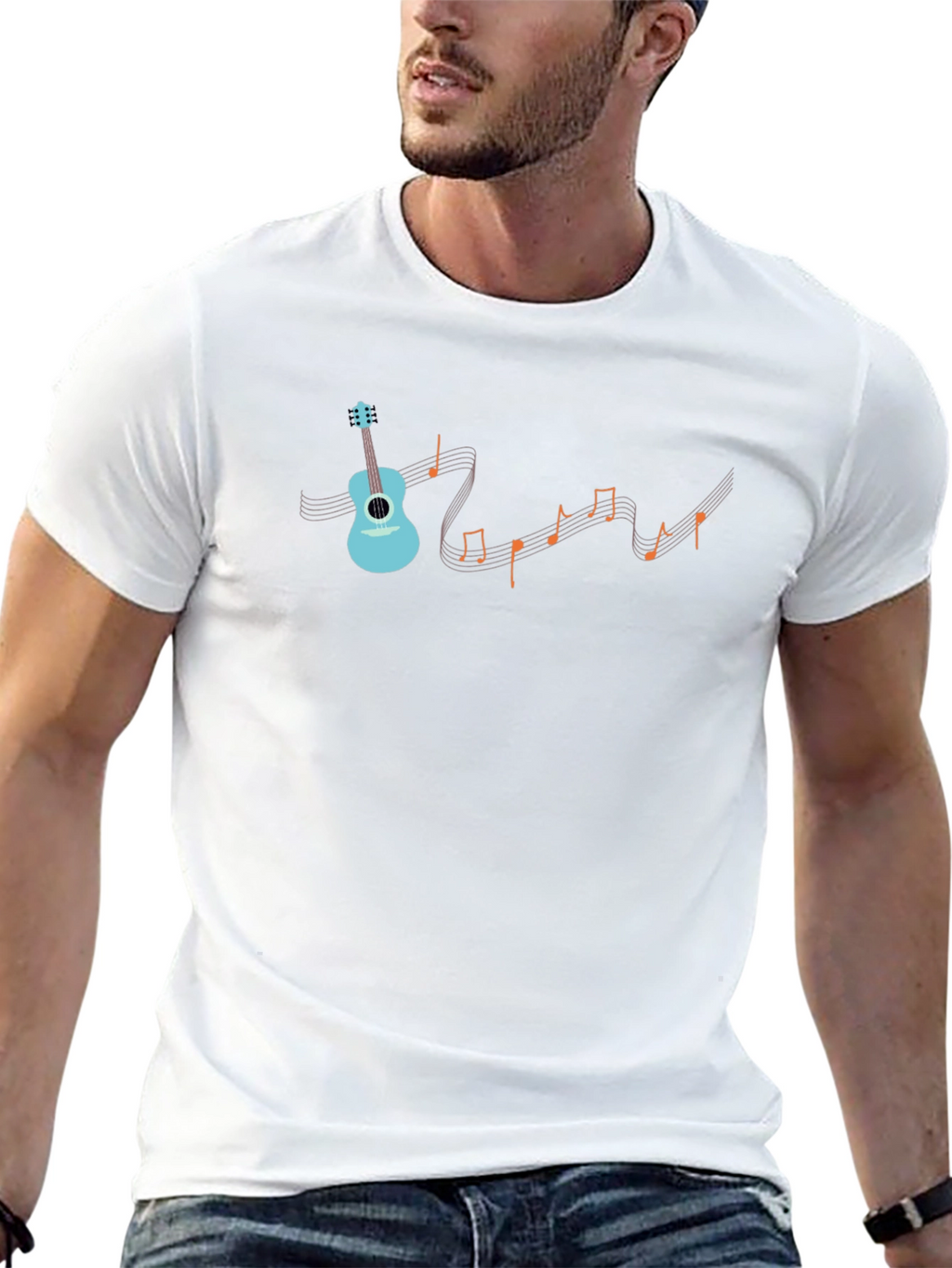Musical Notes Guitar Graphic Tee - Black