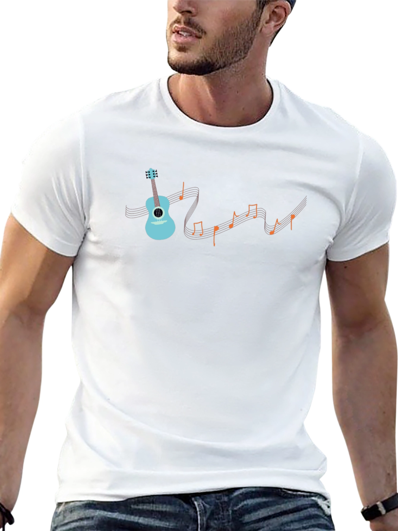 Musical Notes Guitar Graphic Tee - Black