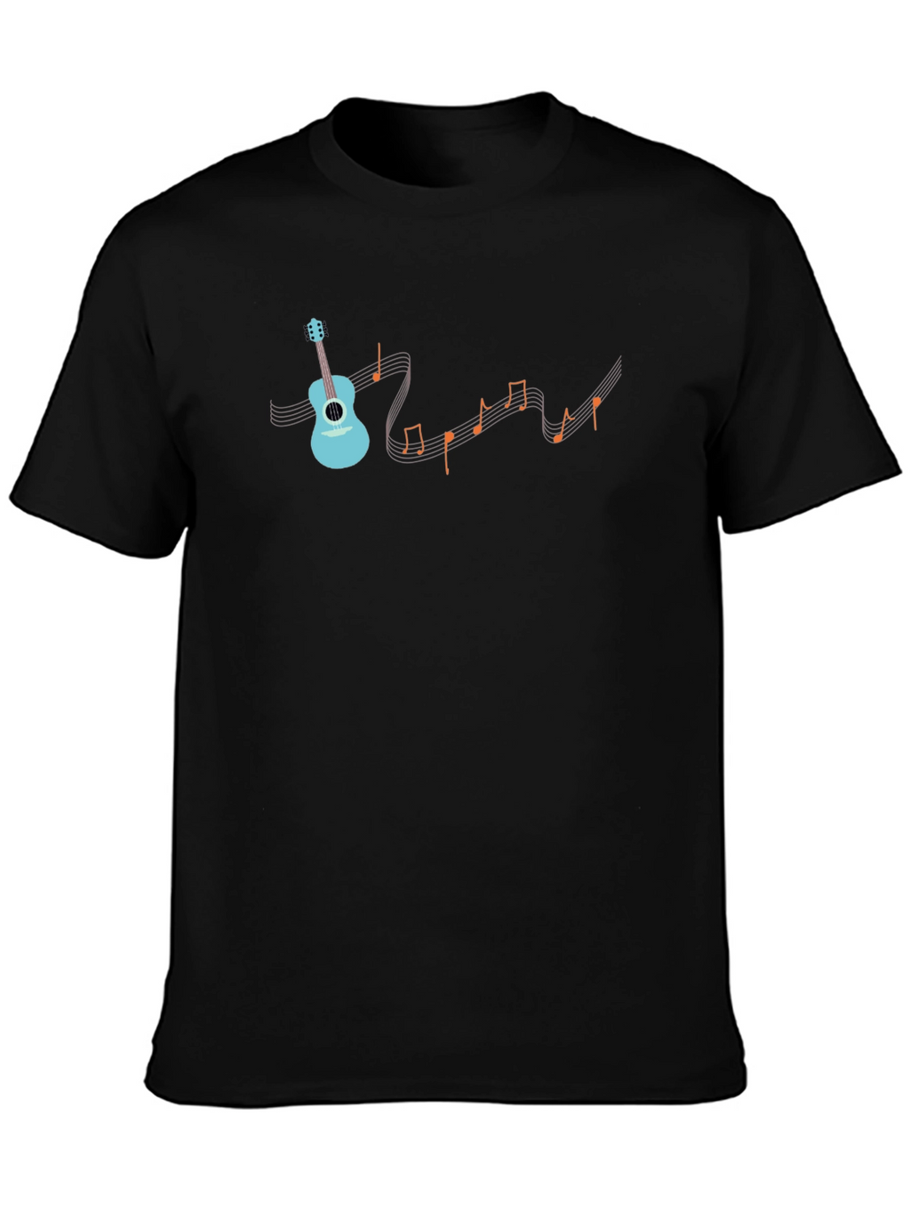 Musical Notes Guitar Graphic Tee - Black