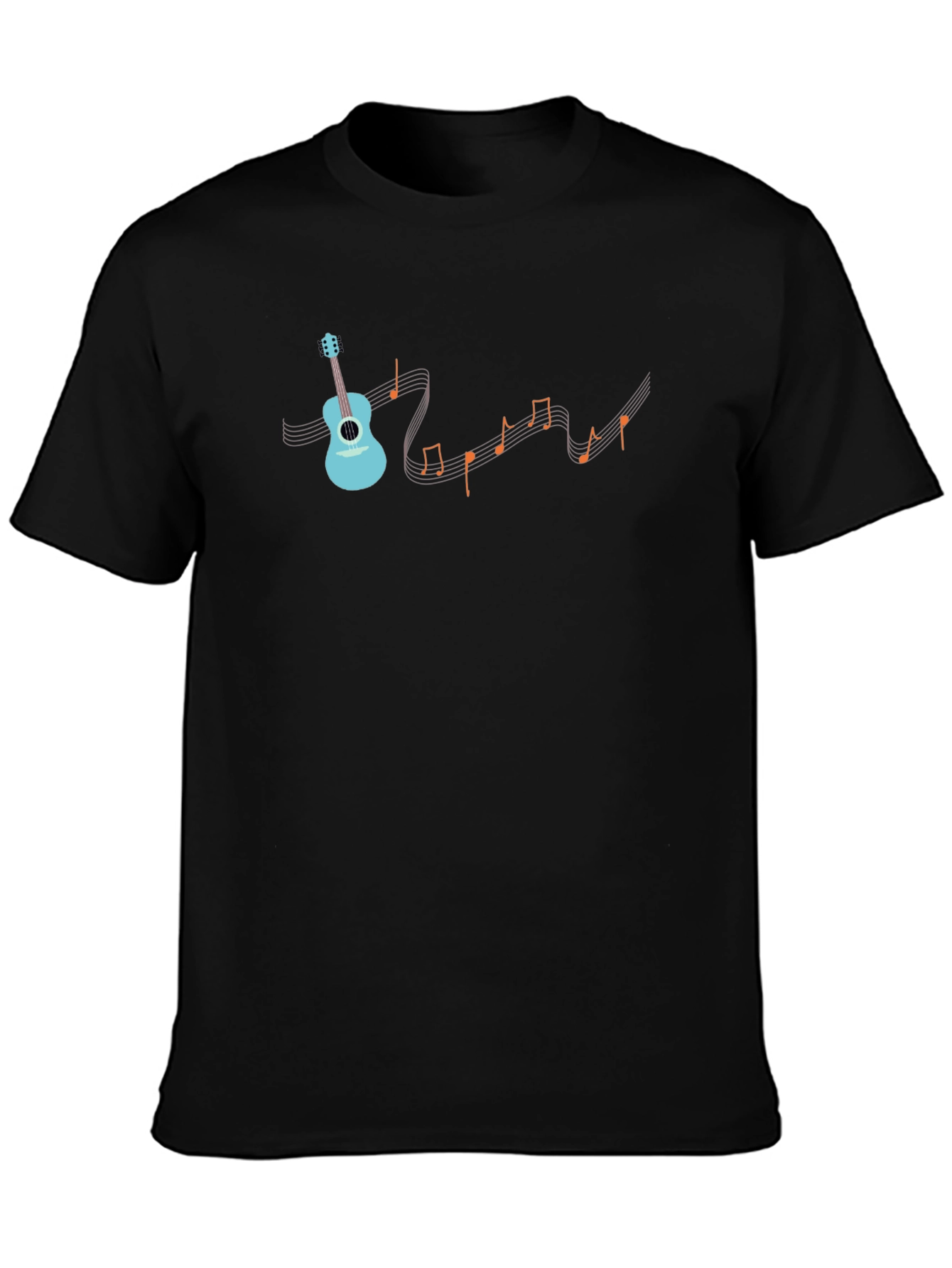 Musical Notes Guitar Graphic Tee - Black