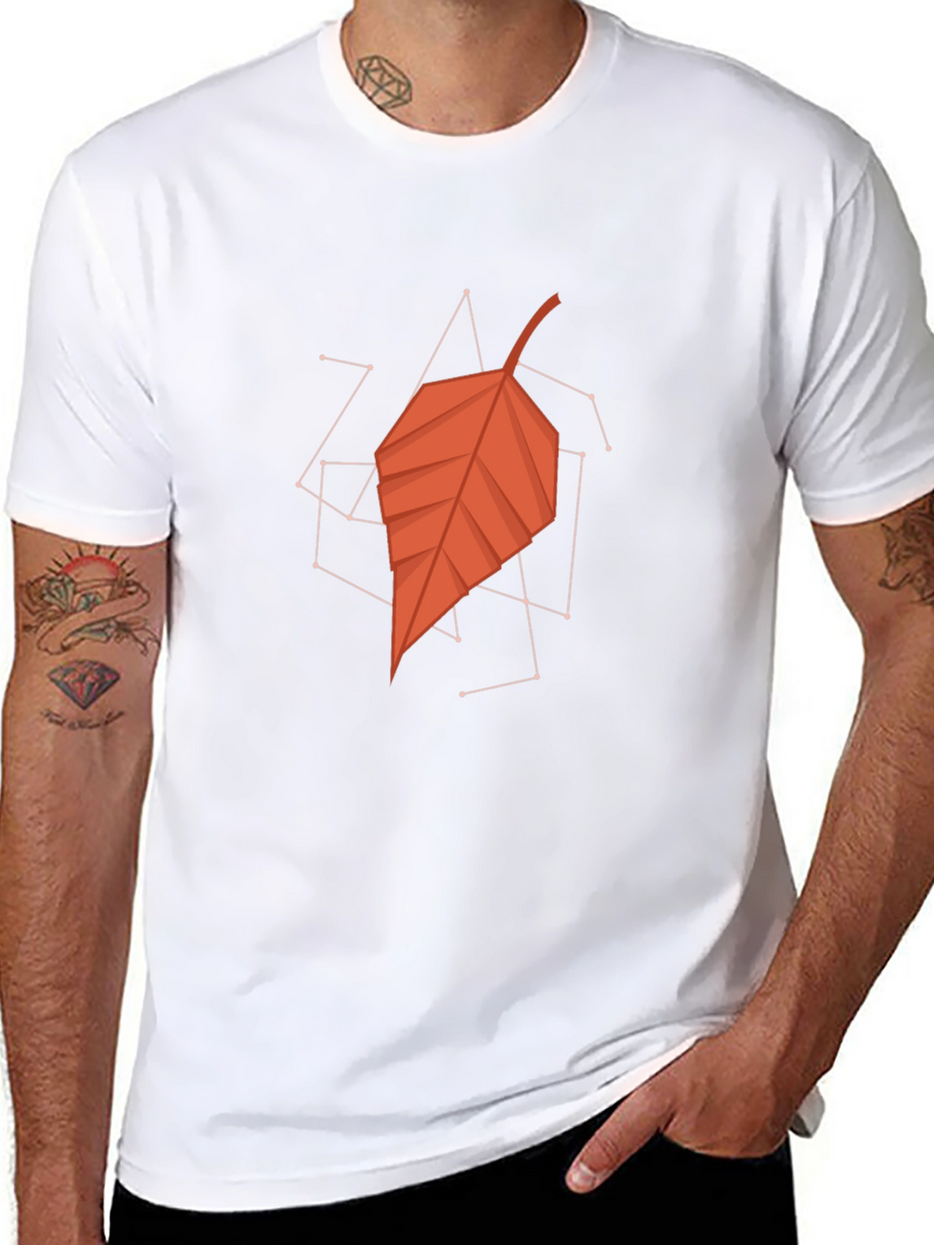 Geometric Leaf Graphic Tee - Stylish Mens Black T-Shirt