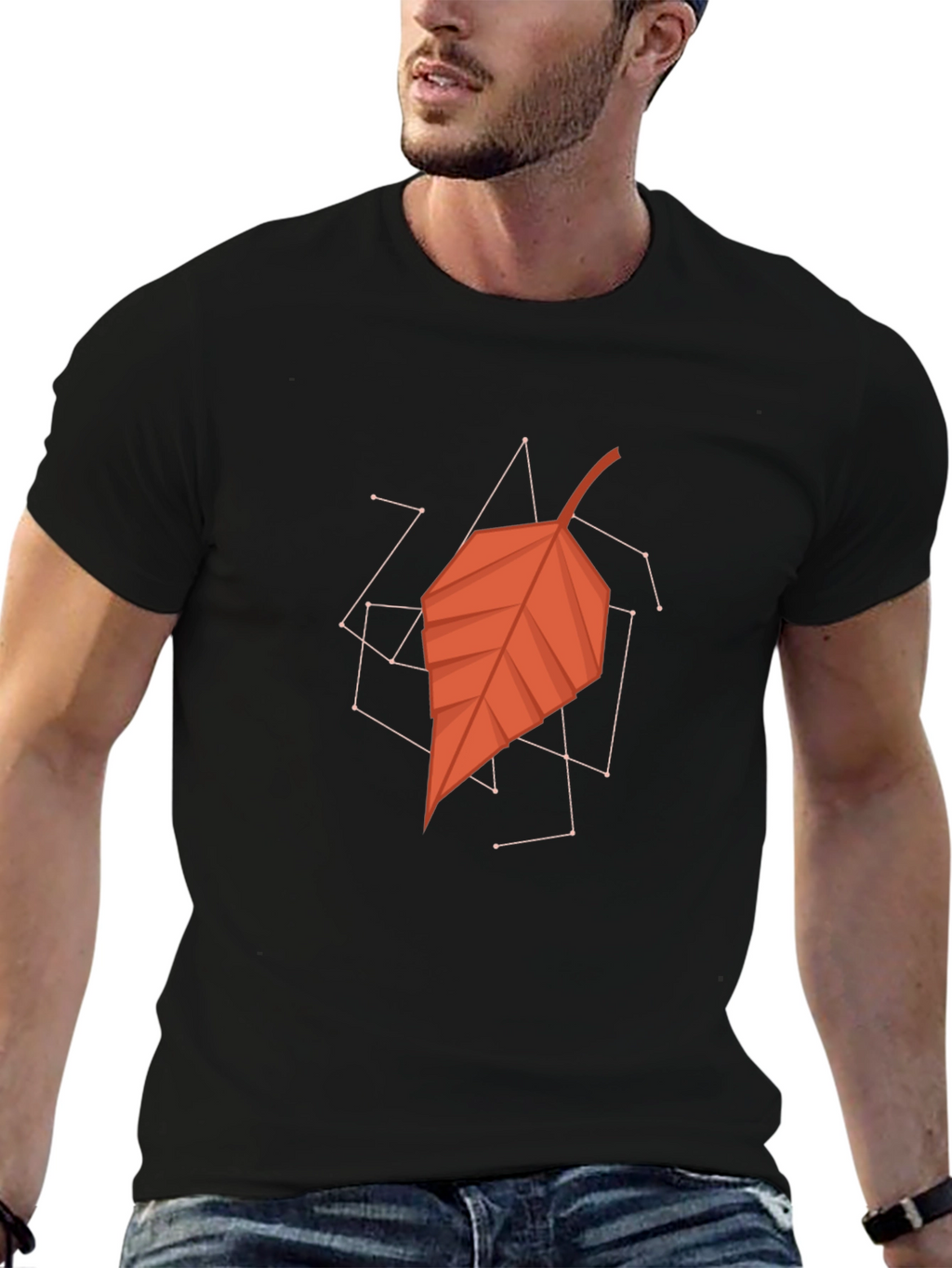 Geometric Leaf Graphic Tee - Stylish Mens Black T-Shirt