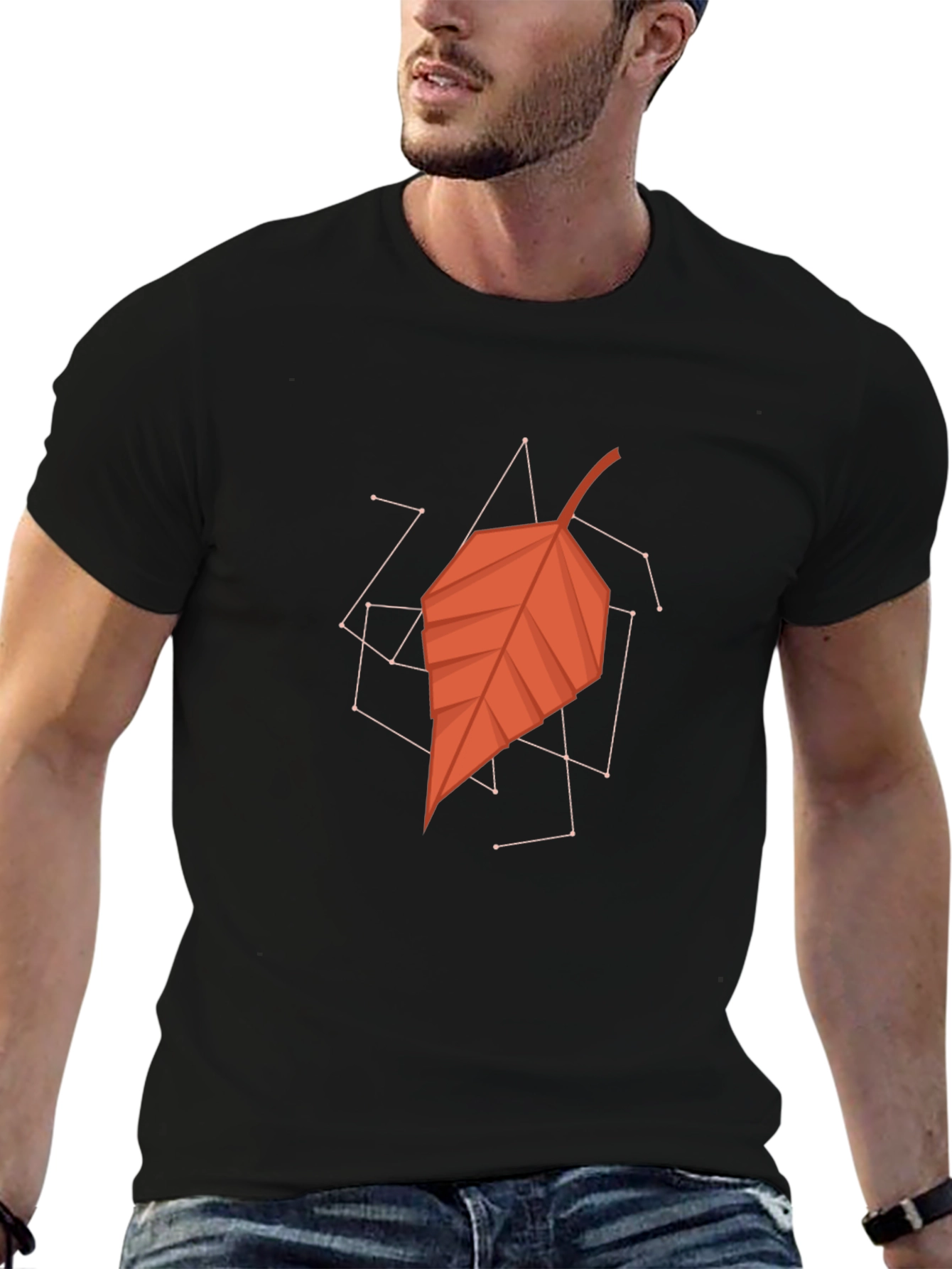 Geometric Leaf Graphic Tee - Stylish Mens Black T-Shirt