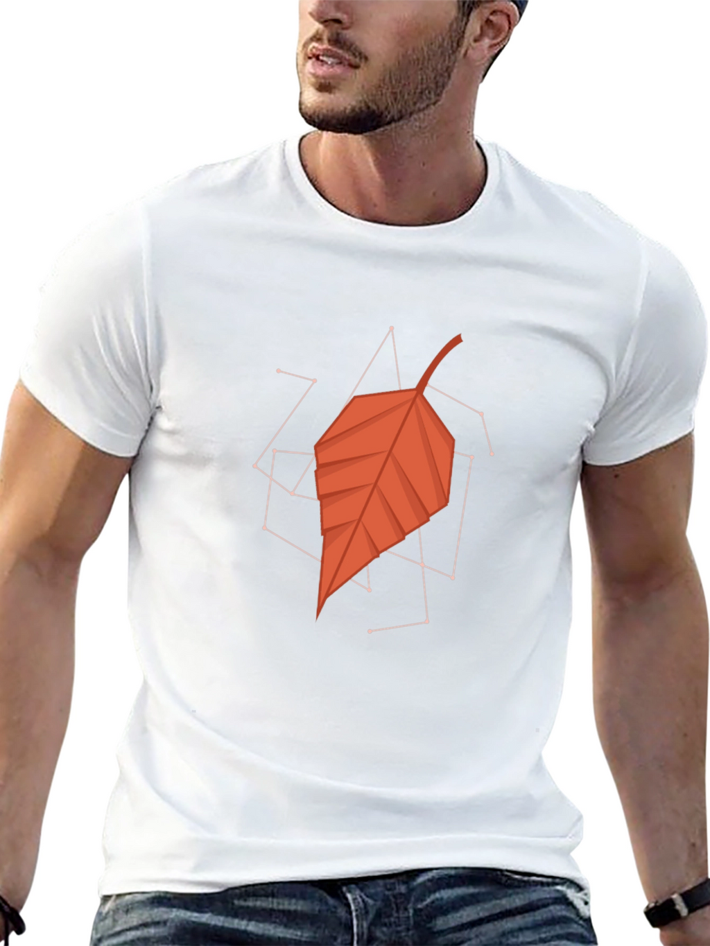 Geometric Leaf Graphic Tee - Stylish Mens Black T-Shirt