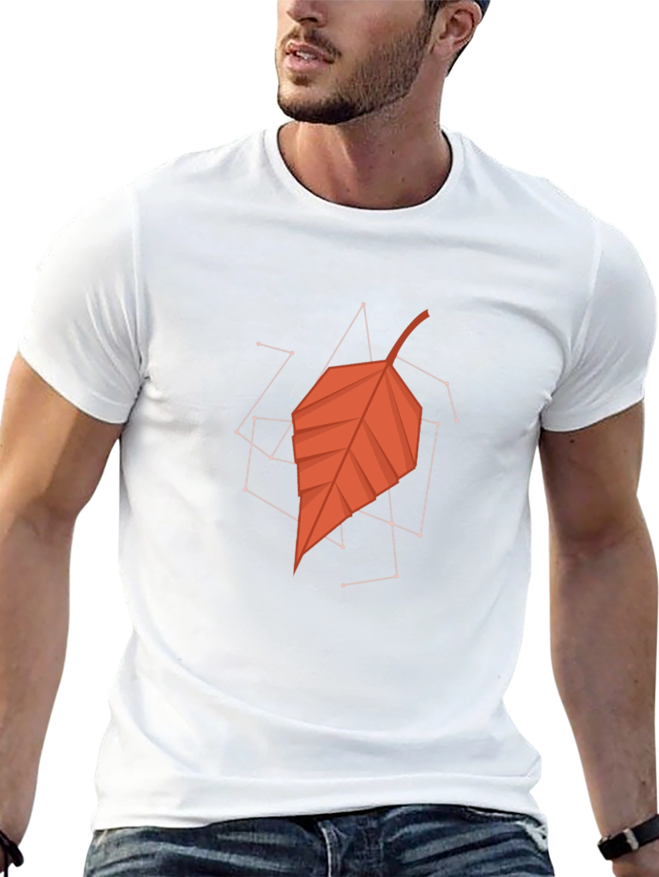 Geometric Leaf Graphic Tee - Stylish Mens Black T-Shirt
