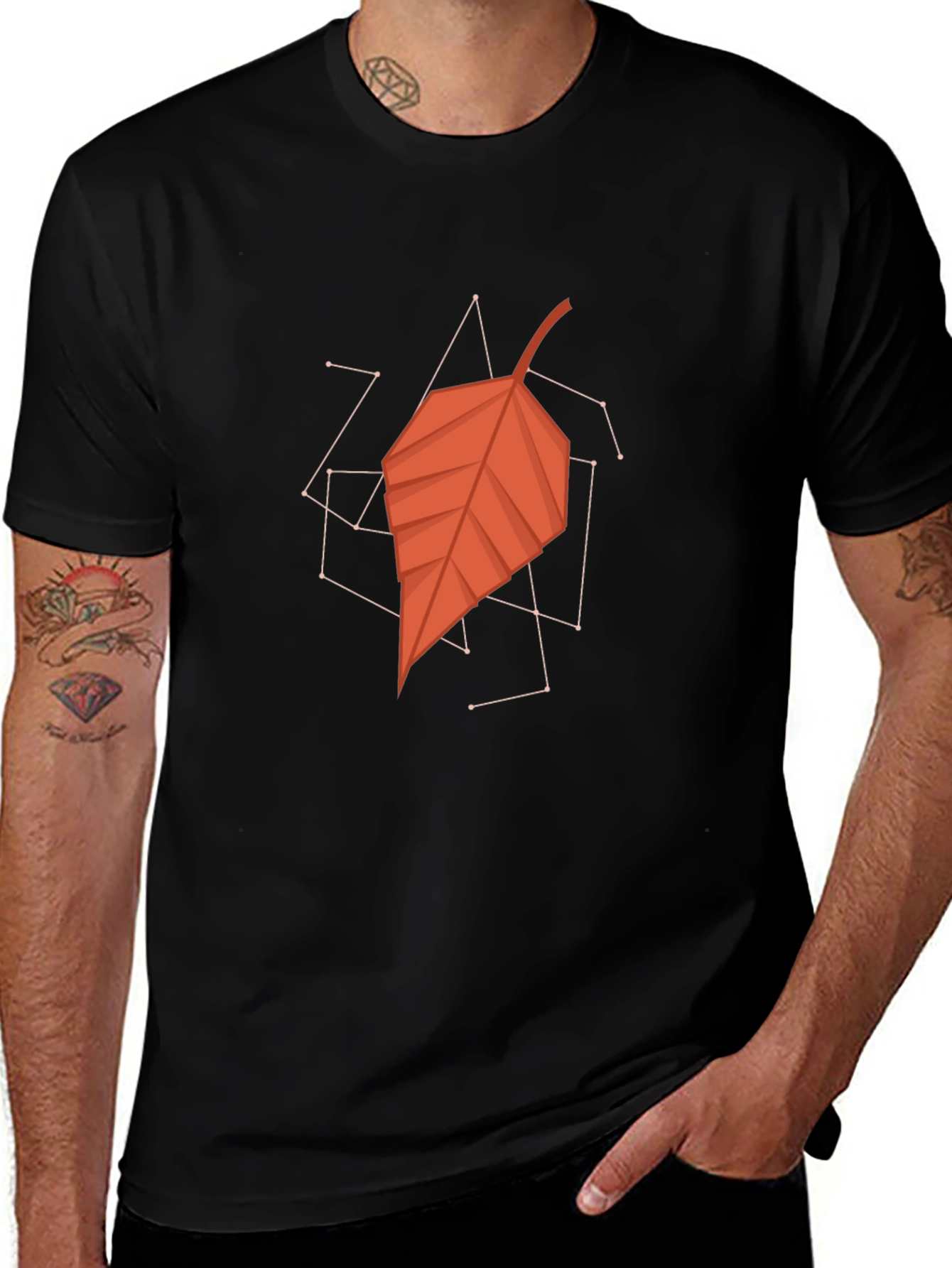 Geometric Leaf Graphic Tee - Stylish Mens Black T-Shirt