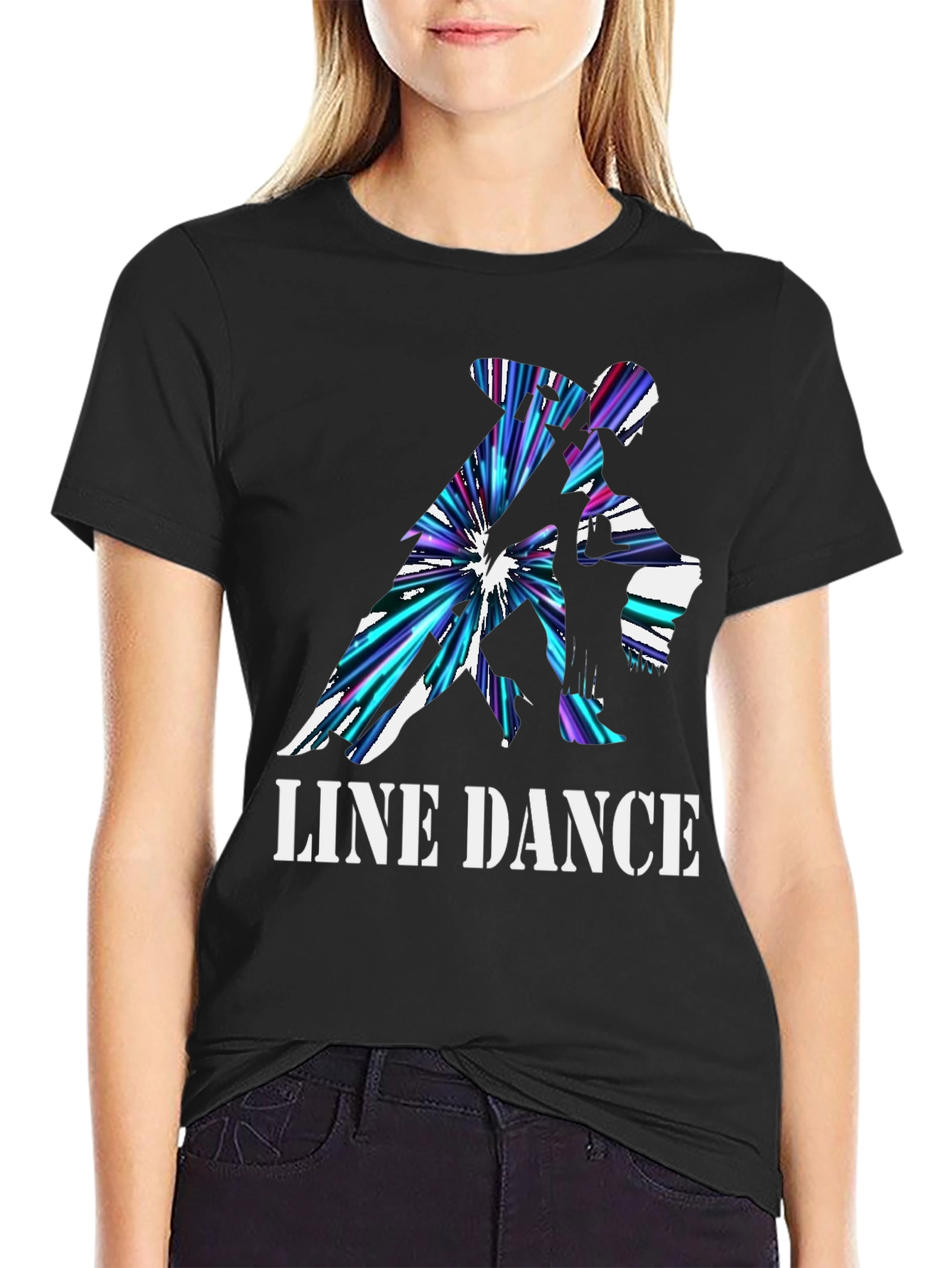 Line Dance Graphic Tee - Black Cotton T-Shirt