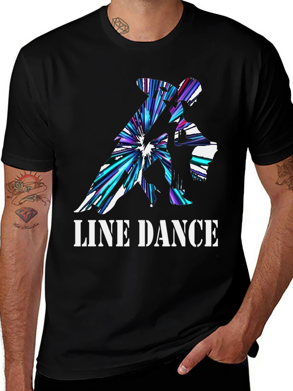 Line Dance Graphic Tee - Black Cotton T-Shirt