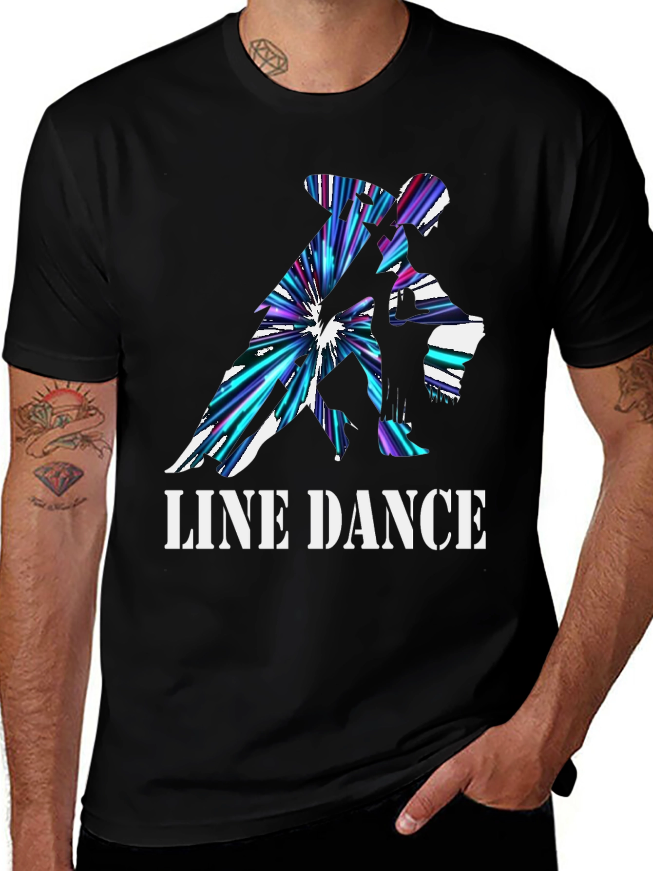Line Dance Graphic Tee - Black Cotton T-Shirt