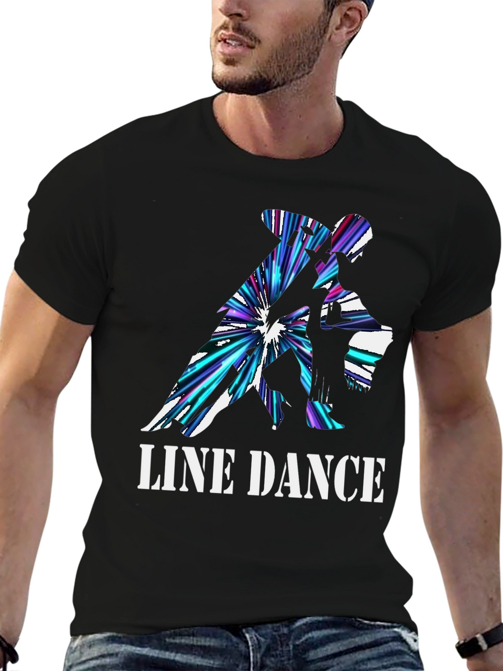 Line Dance Graphic Tee - Black Cotton T-Shirt