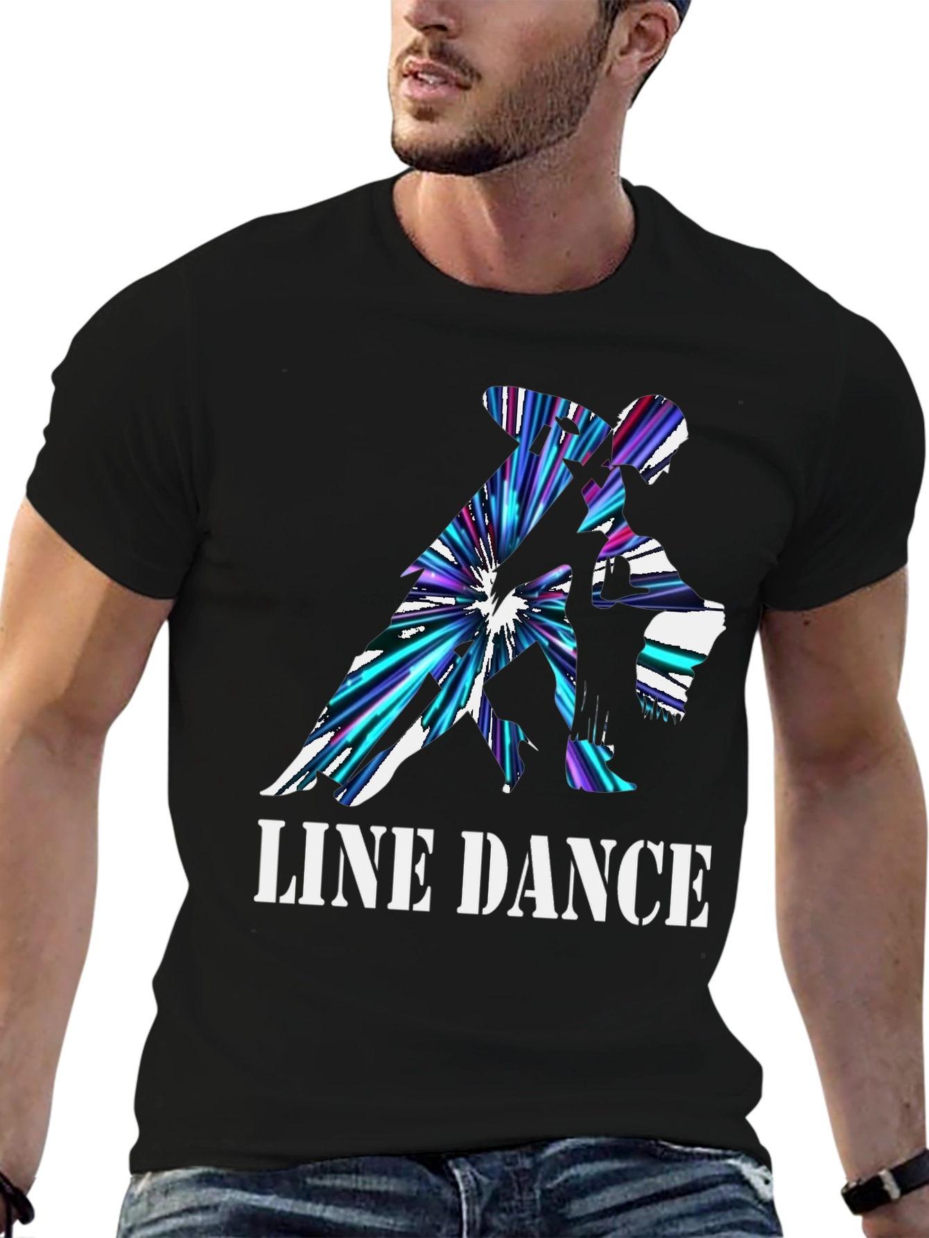 Line Dance Graphic Tee - Black Cotton T-Shirt