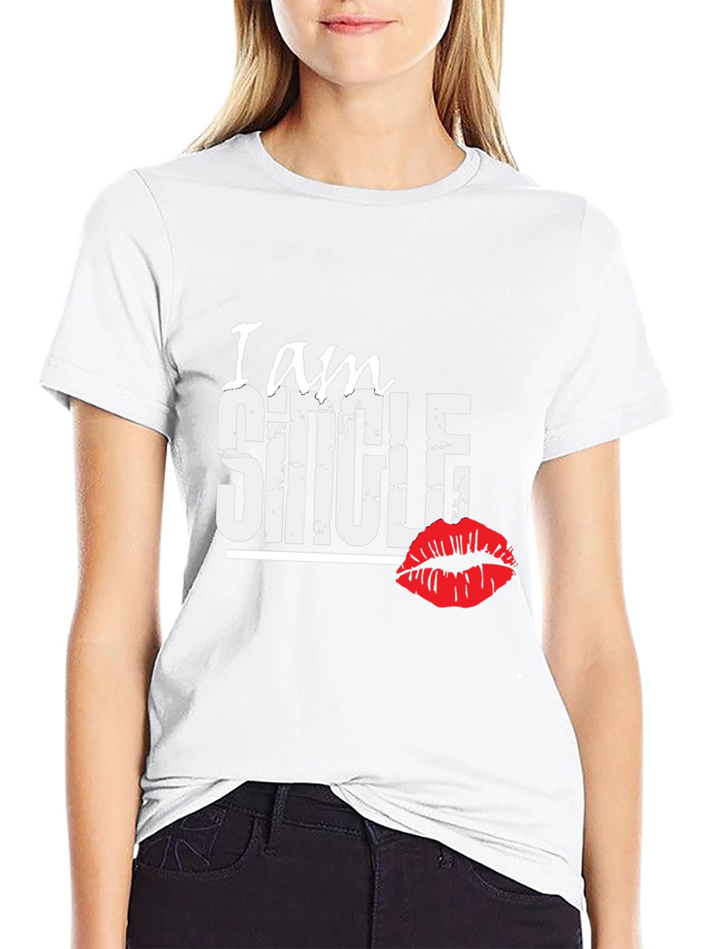 I am Single T-Shirt with Lip Print