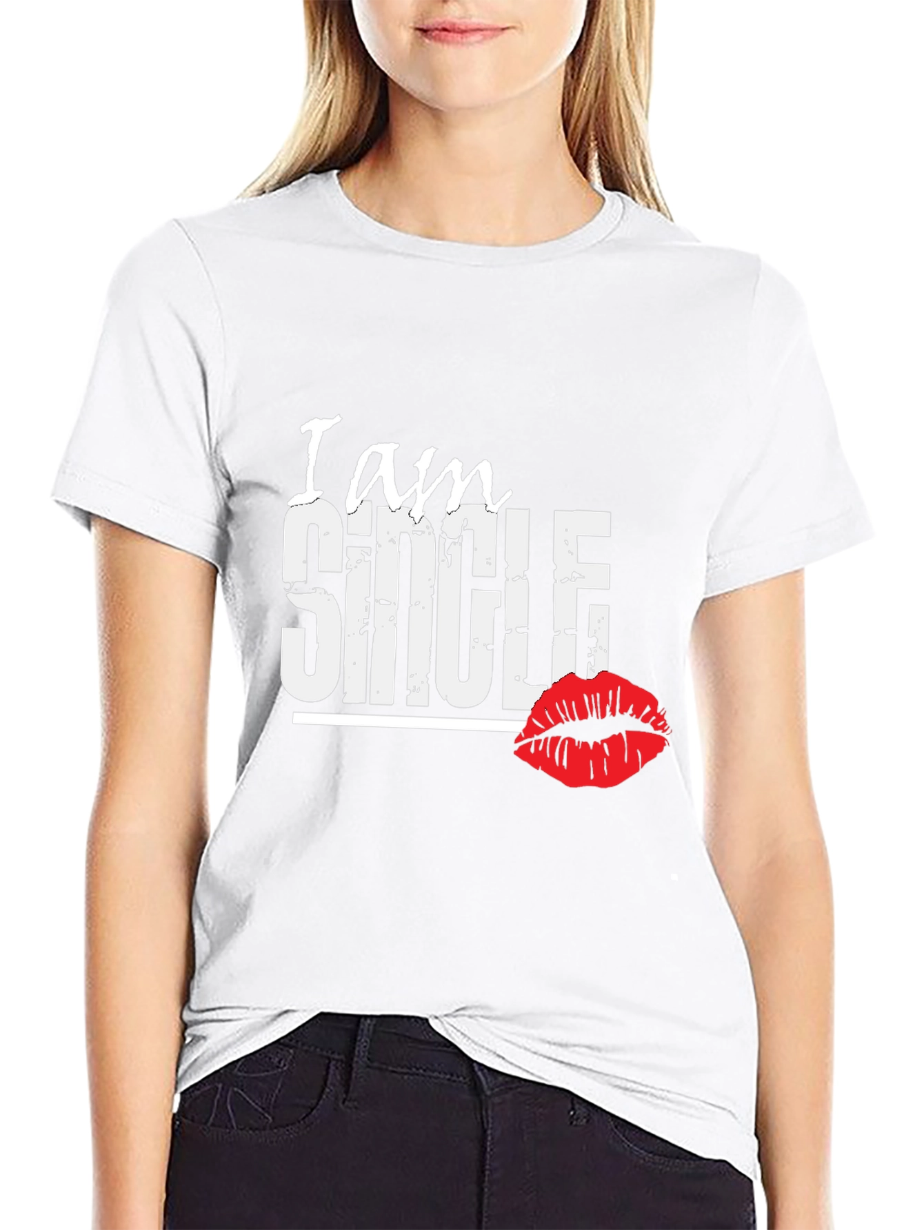 I am Single T-Shirt with Lip Print