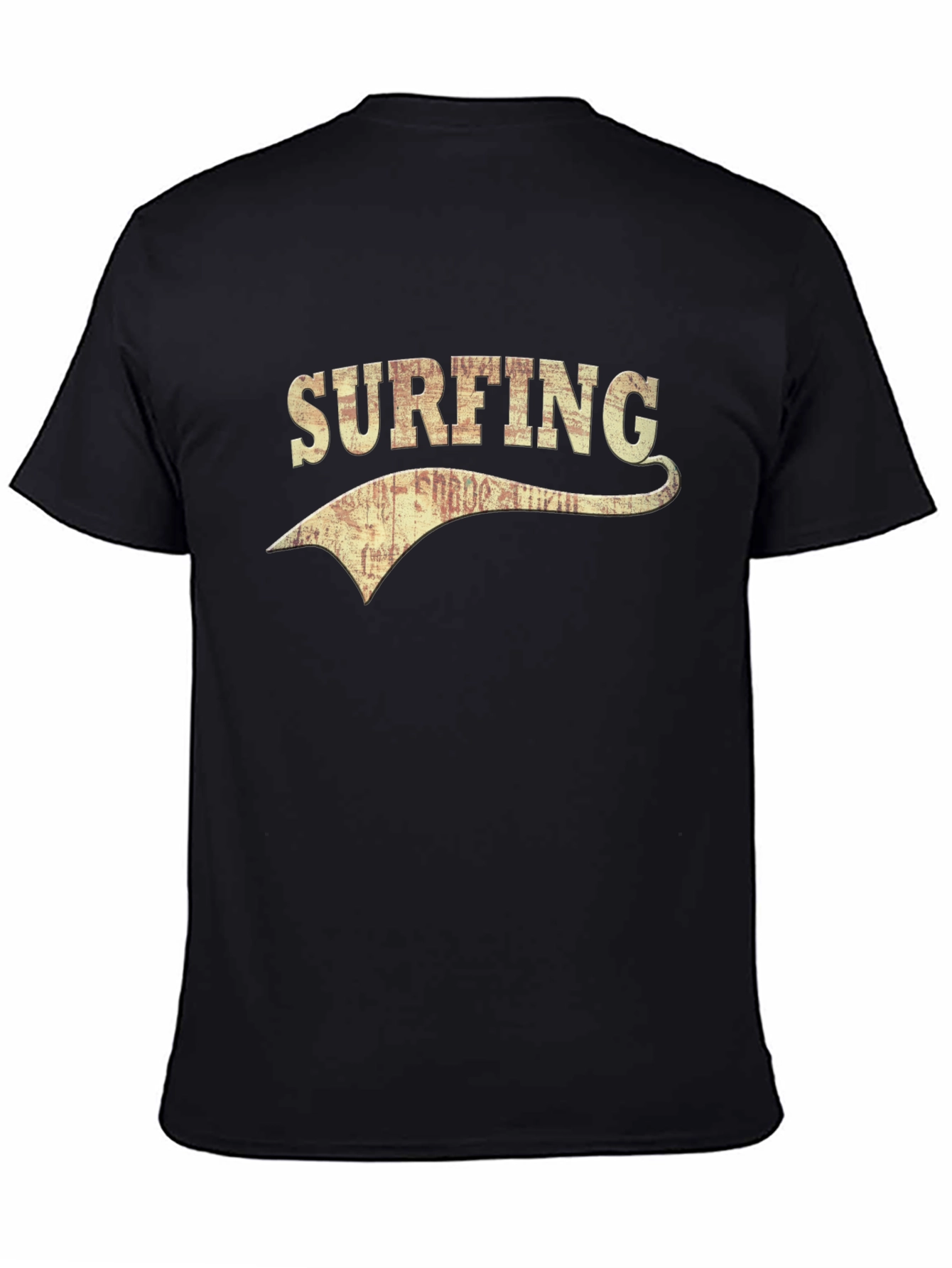 Vintage Surfing Graphic Tee - Black Cotton T-Shirt