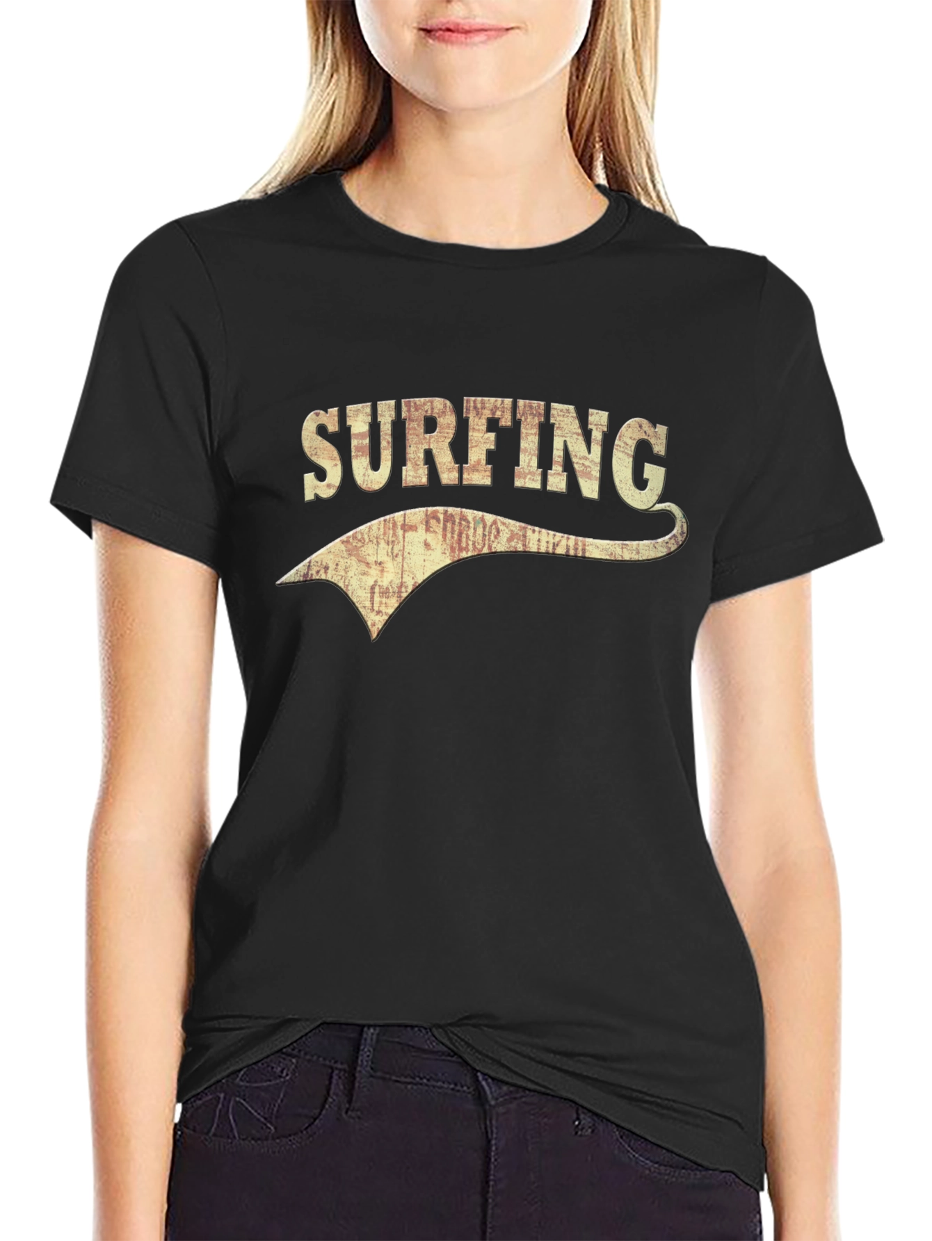 Vintage Surfing Graphic Tee - Black Cotton T-Shirt