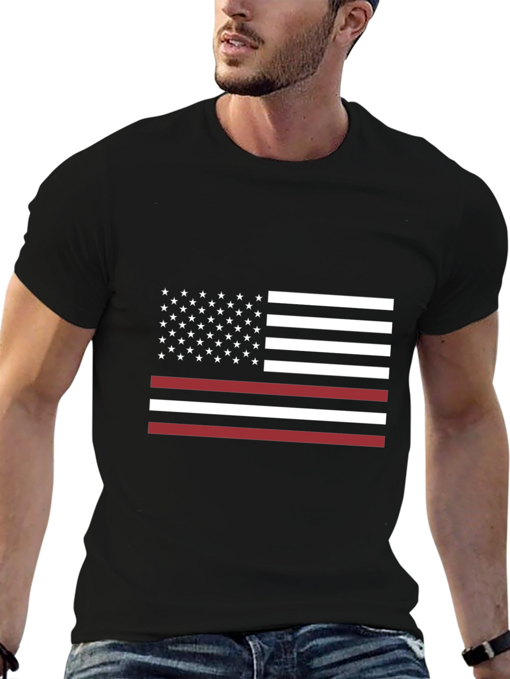 Thin Red Line American Flag Graphic T-Shirt