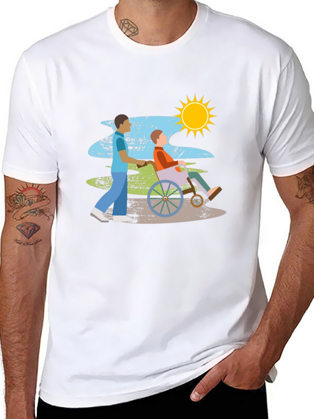 Caring Wheelchair Design Black T-Shirt