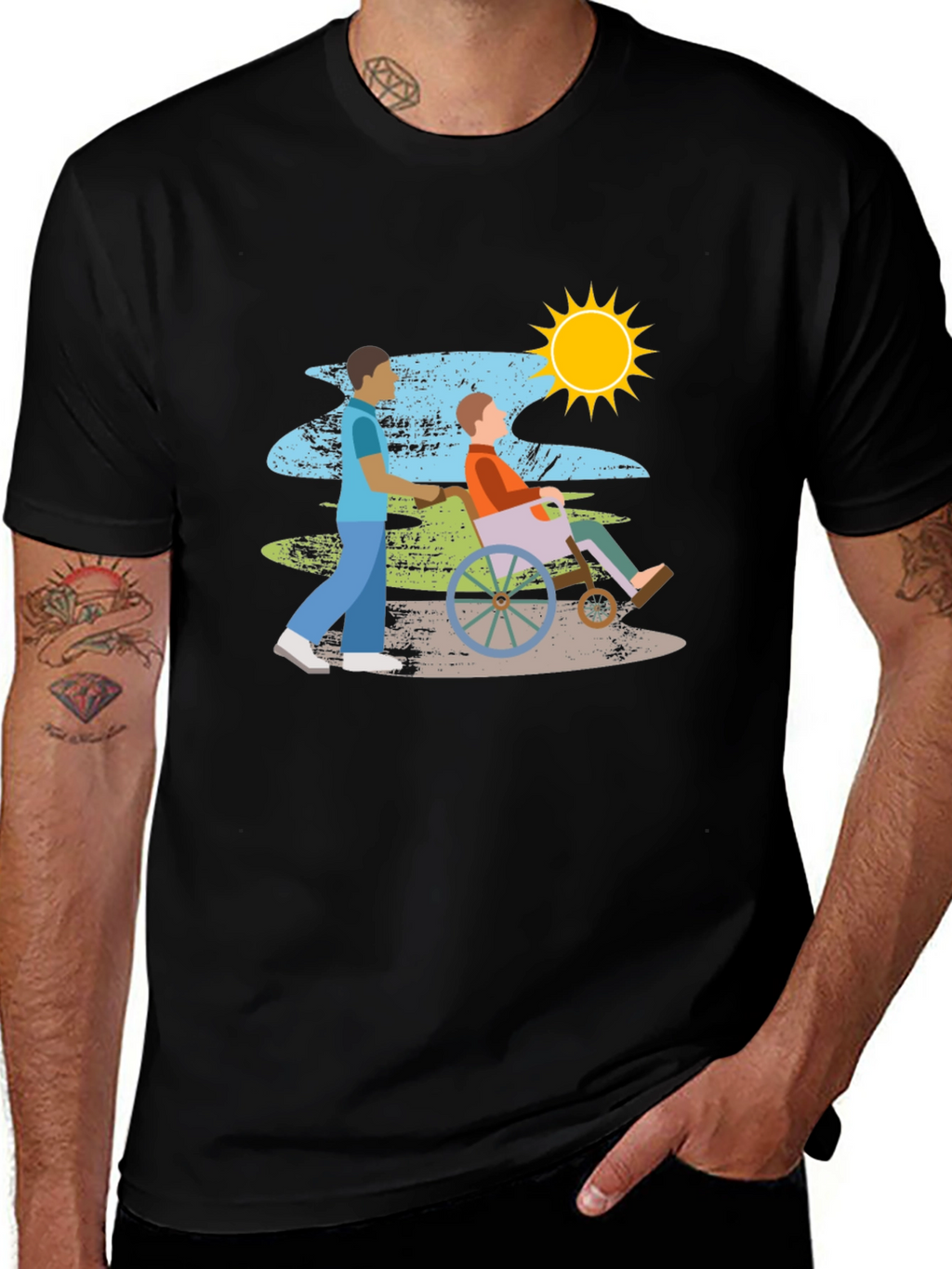 Caring Wheelchair Design Black T-Shirt