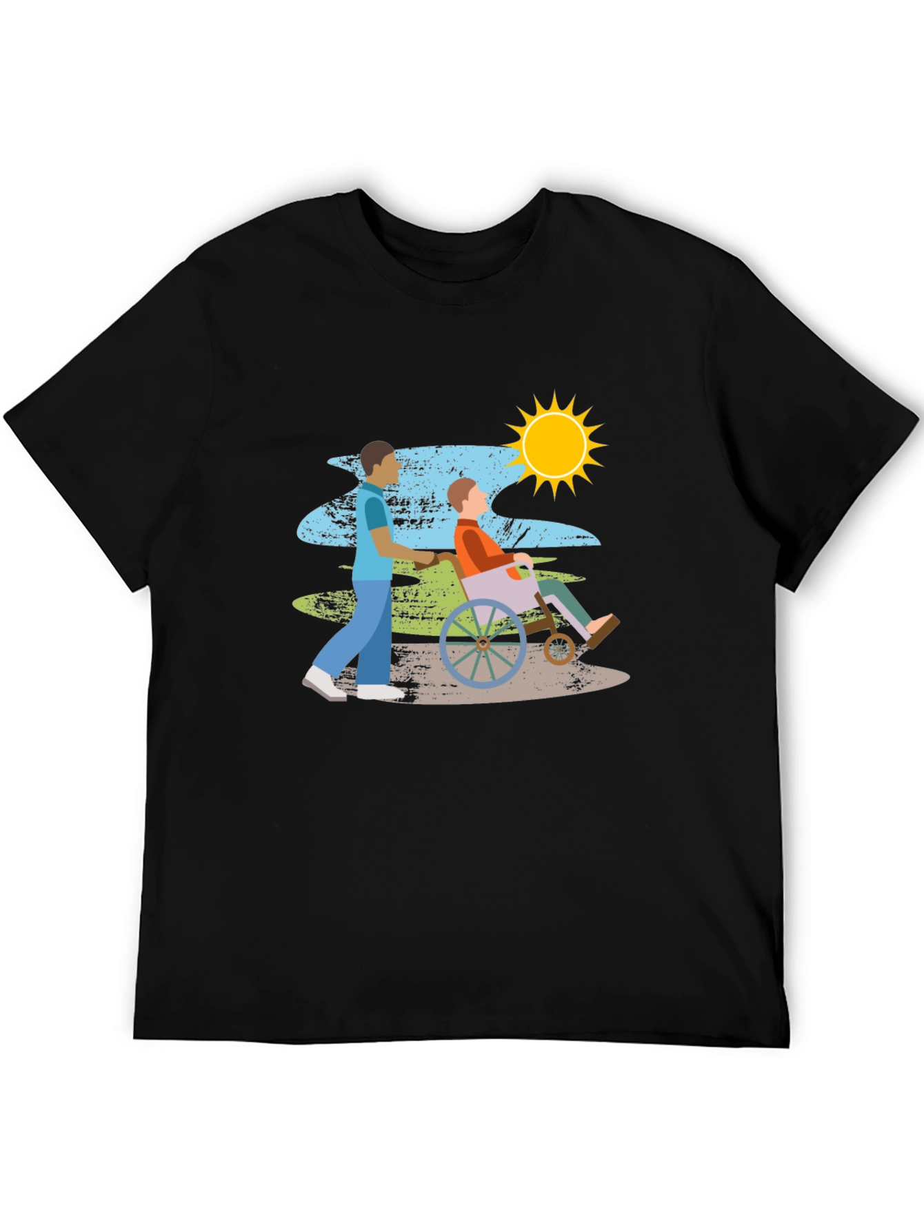 Caring Wheelchair Design Black T-Shirt