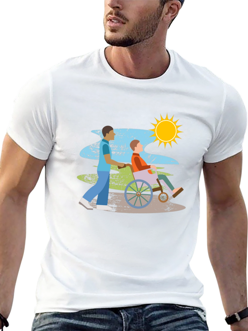 Caring Wheelchair Design Black T-Shirt