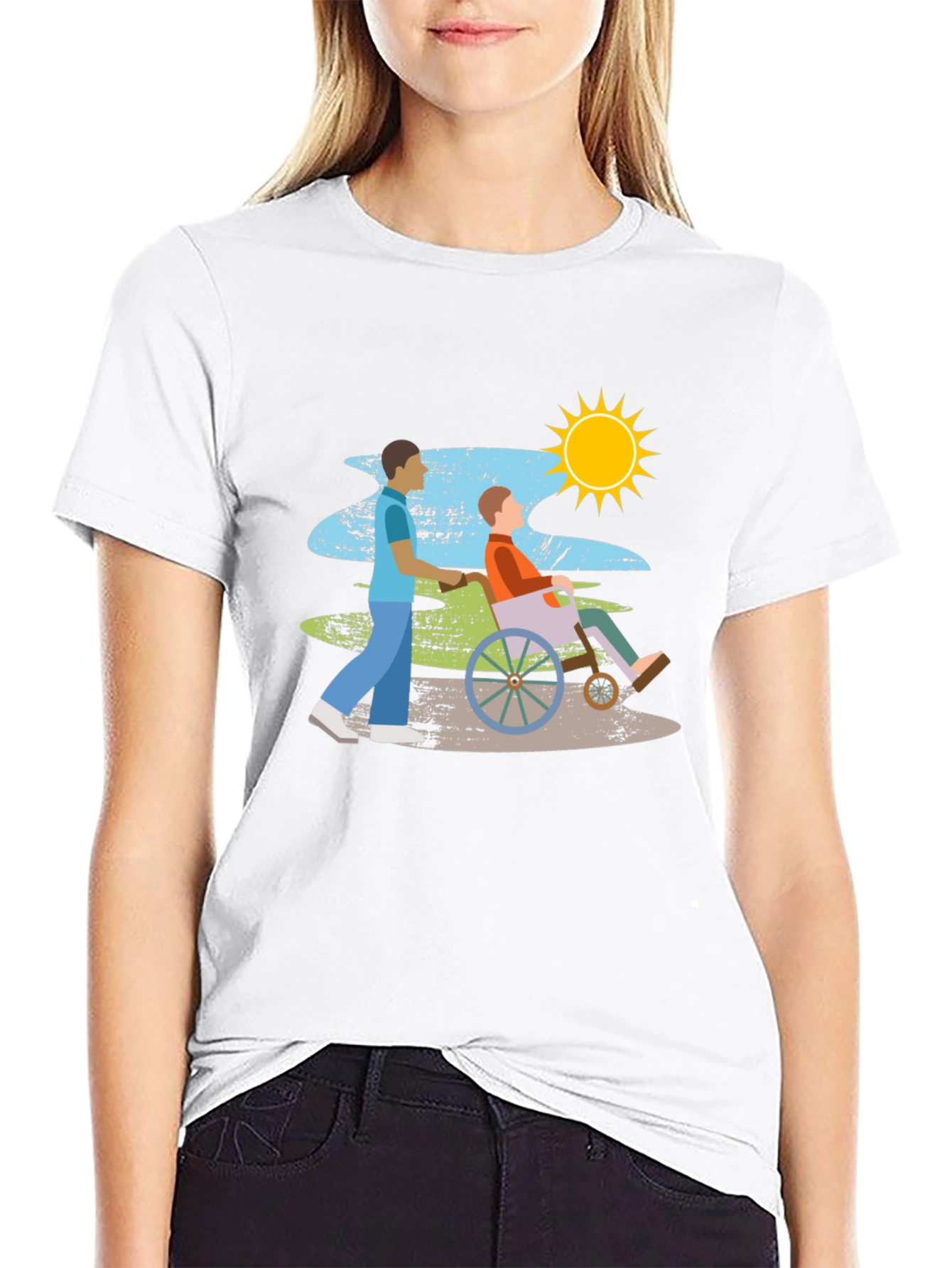 Caring Wheelchair Design Black T-Shirt