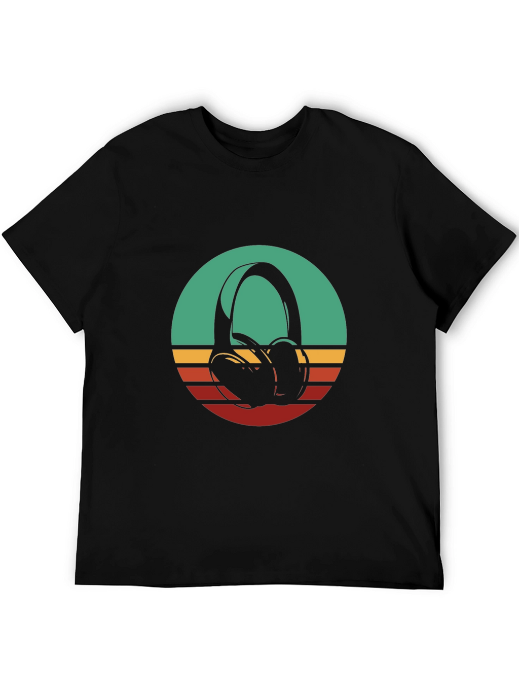 Retro Headphones Graphic Tee - Black Cotton Blend