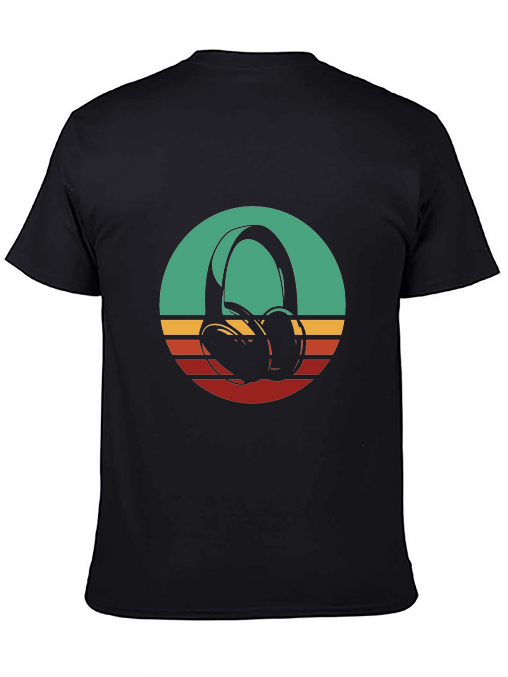 Retro Headphones Graphic Tee - Black Cotton Blend
