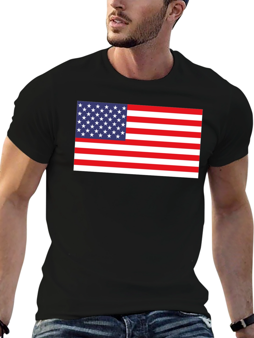 American Flag Graphic Tee - Black Cotton Blend