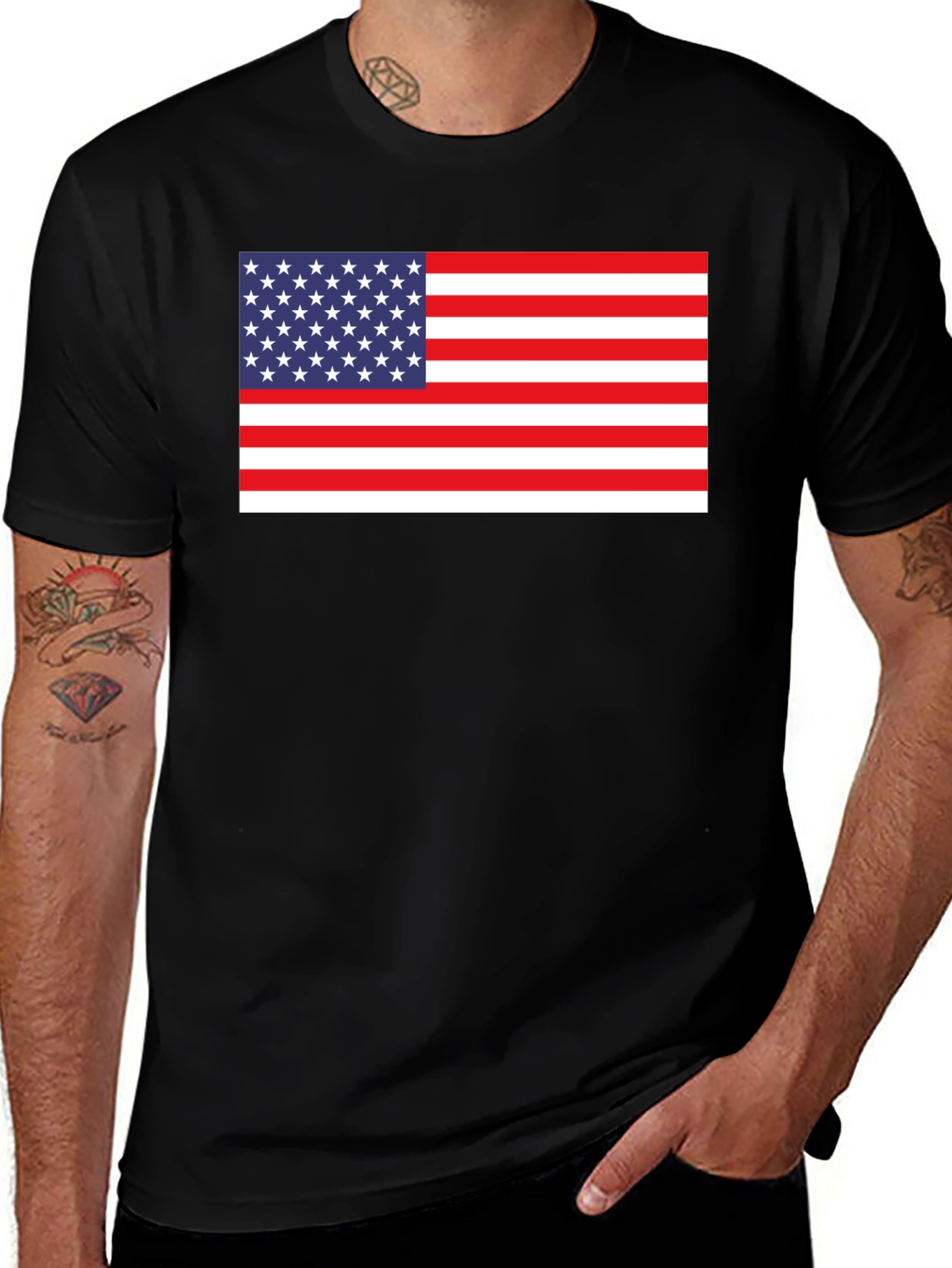 American Flag Graphic Tee - Black Cotton Blend