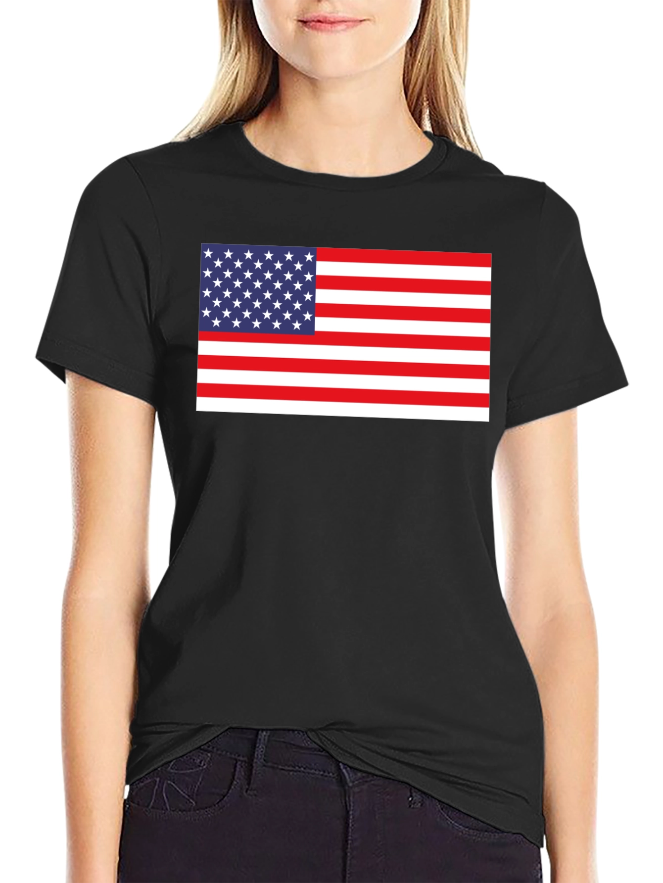 American Flag Graphic Tee - Black Cotton Blend