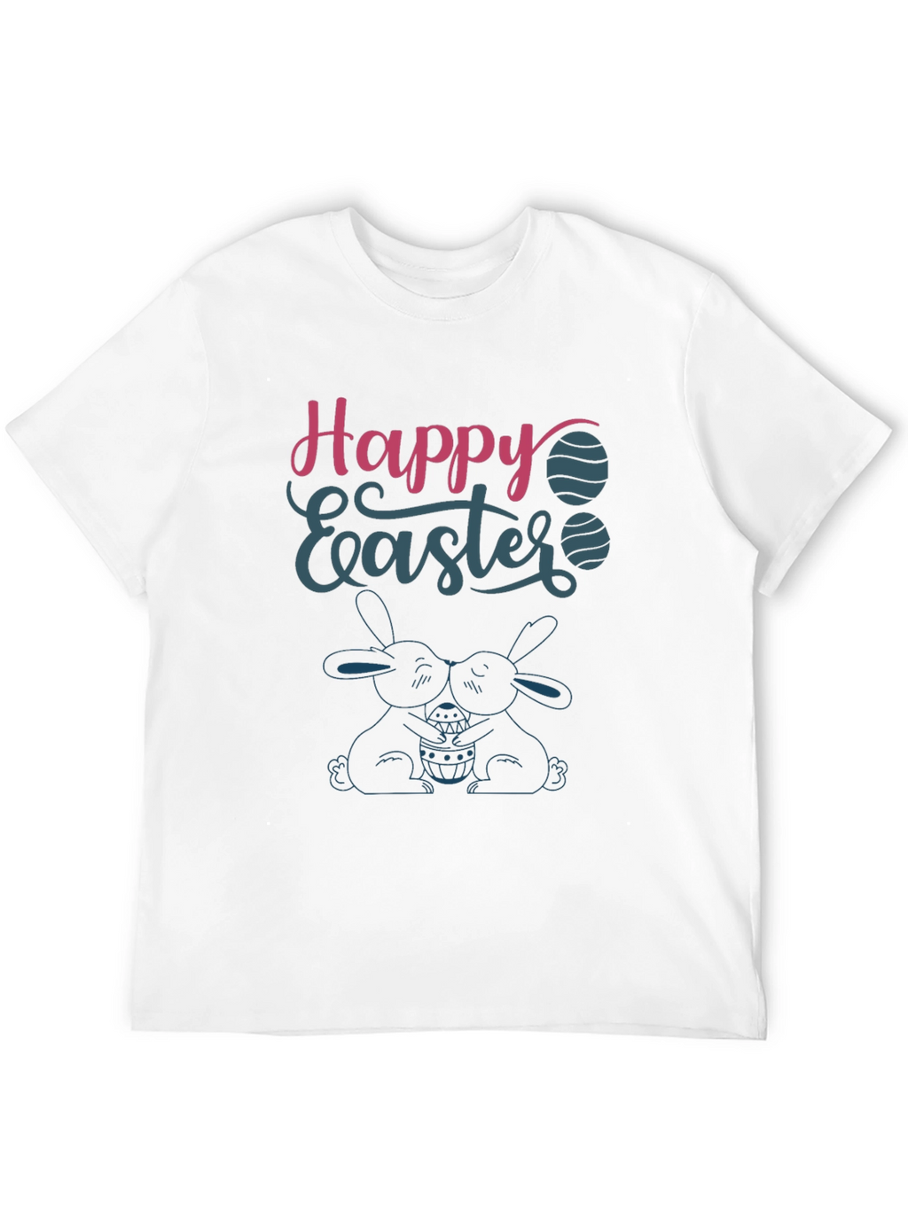 Happy Easter T-Shirt Bunny Design Crew Neck