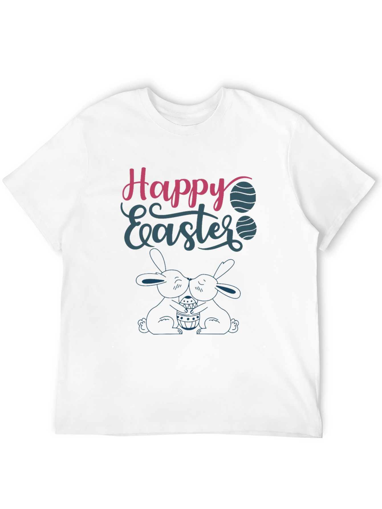 Happy Easter T-Shirt Bunny Design Crew Neck