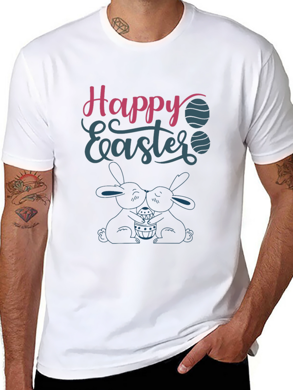 Happy Easter T-Shirt Bunny Design Crew Neck