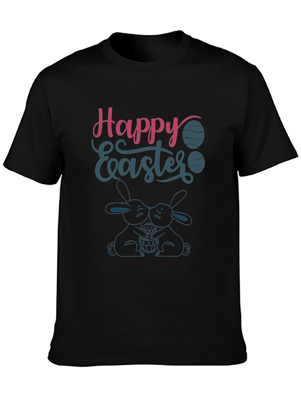 Happy Easter T-Shirt Bunny Design Crew Neck