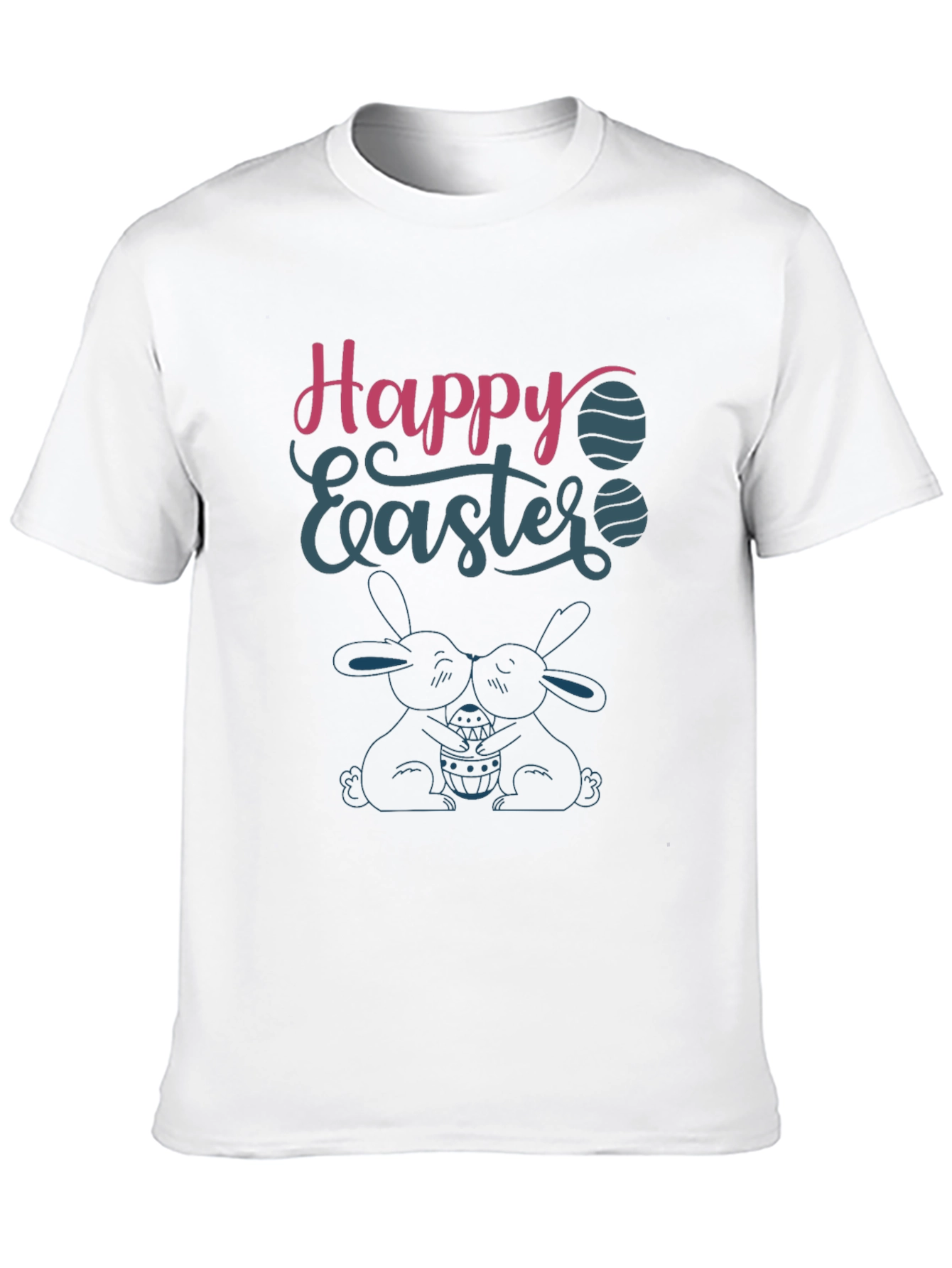 Happy Easter T-Shirt Bunny Design Crew Neck