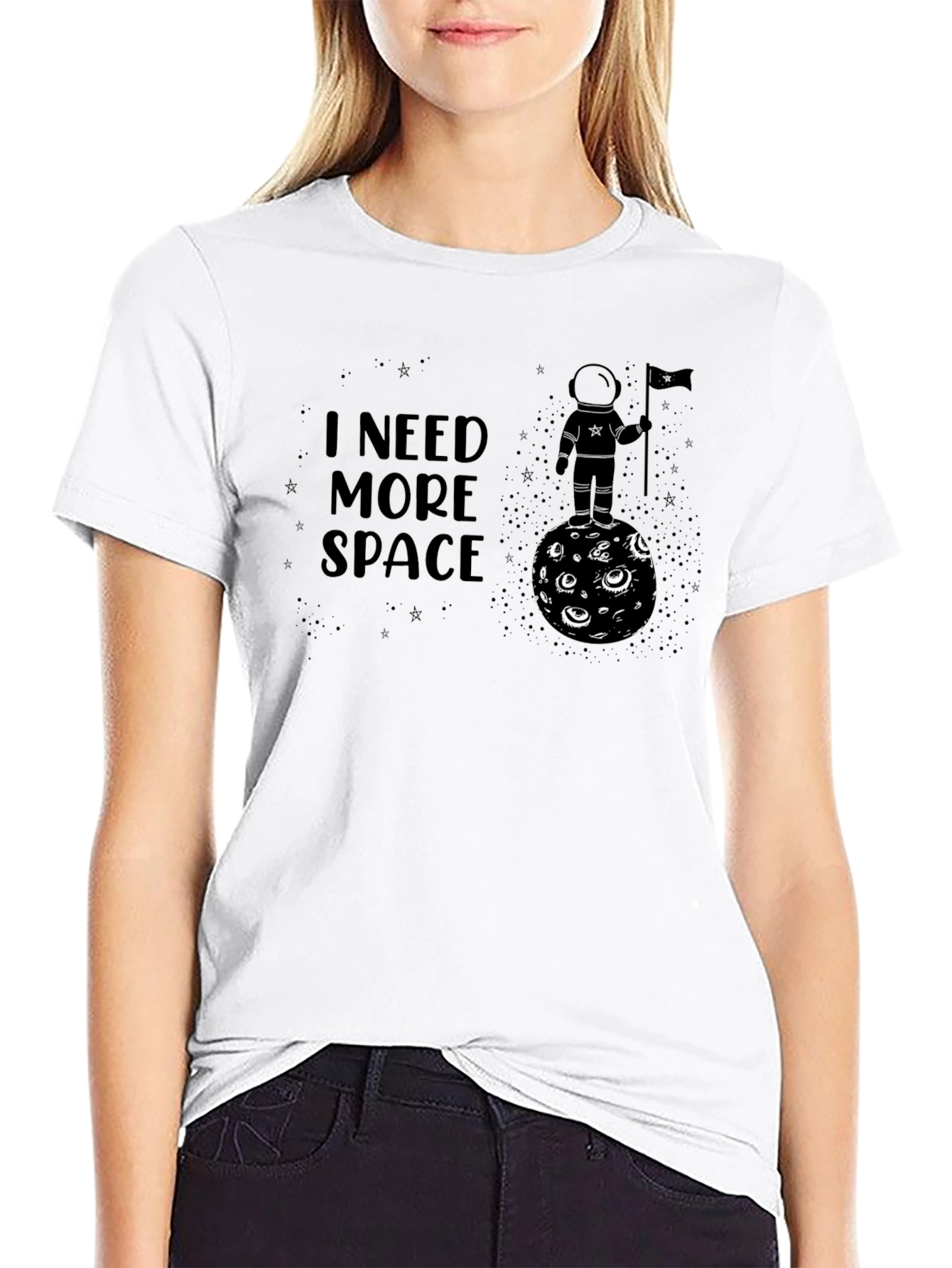 I Need More Space Graphic Tee - Black Cotton Astronaut Design
