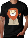 Cute Cartoon Lion Graphic Black T-Shirt