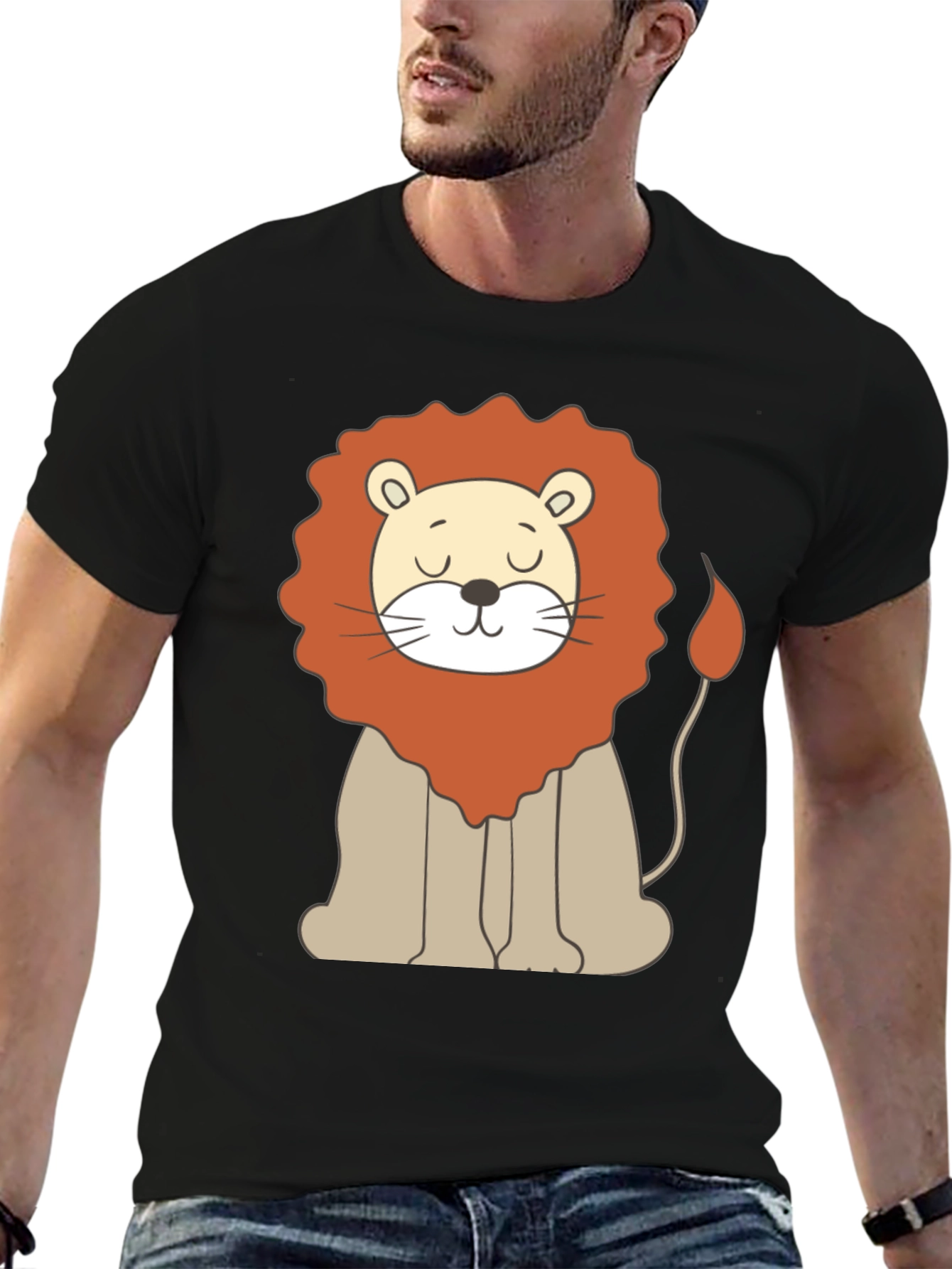 Cute Cartoon Lion Graphic Black T-Shirt